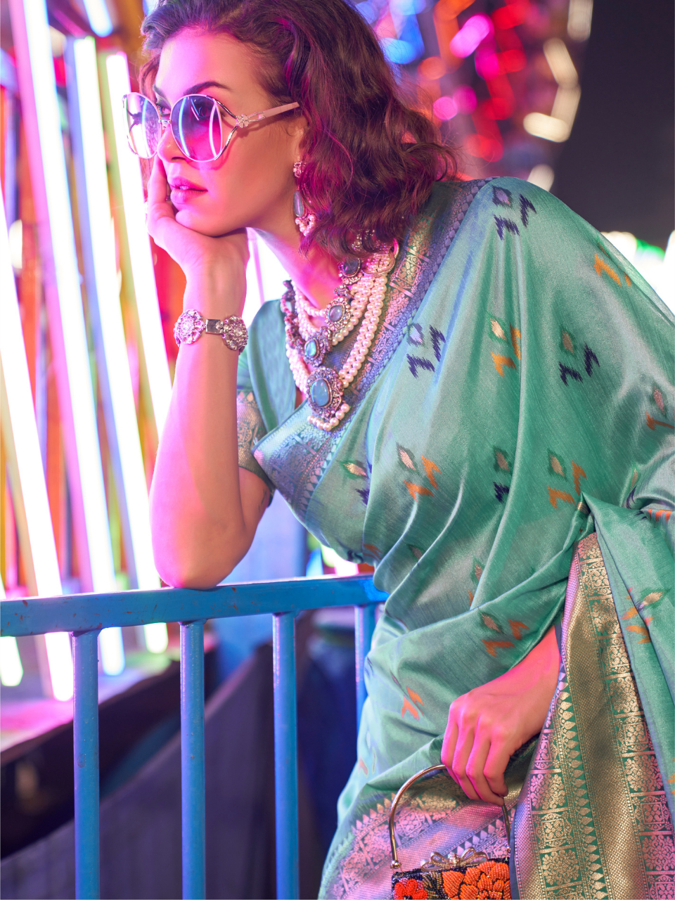 Turquoise Blue Woven Banarasi Soft Silk Saree