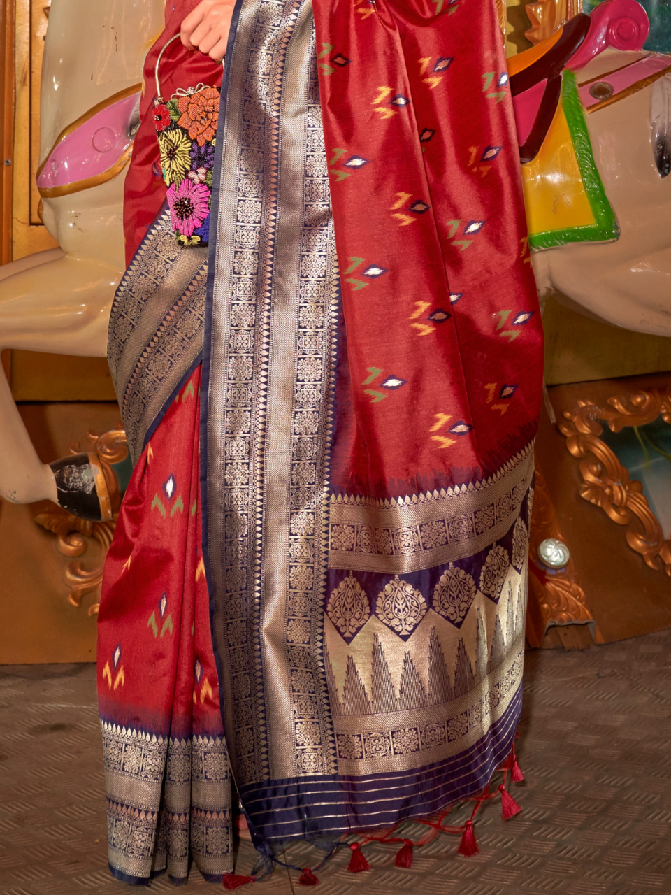 Chili Red Woven Banarasi Soft Silk Saree