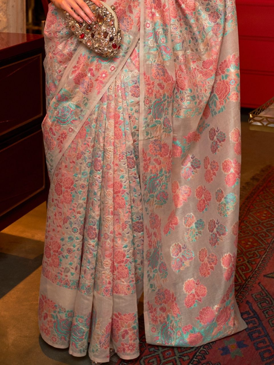 Parchment Beige Woven Kashmiri Silk Saree