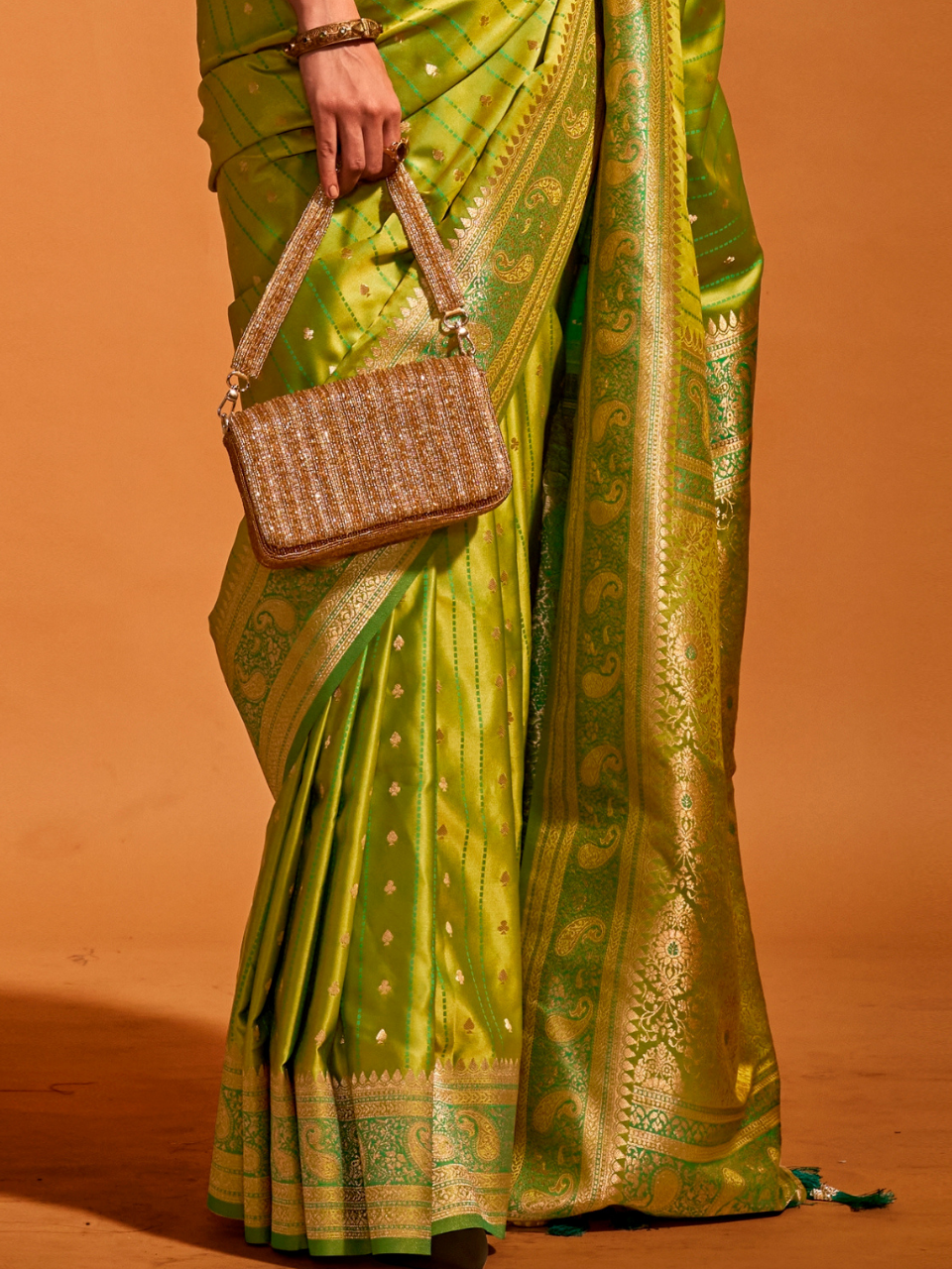 Pear Green Woven Banarasi Satin Silk Saree