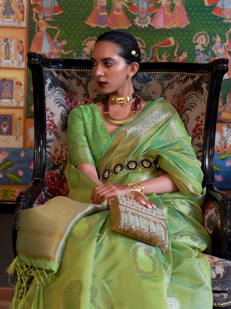 women in organza saree