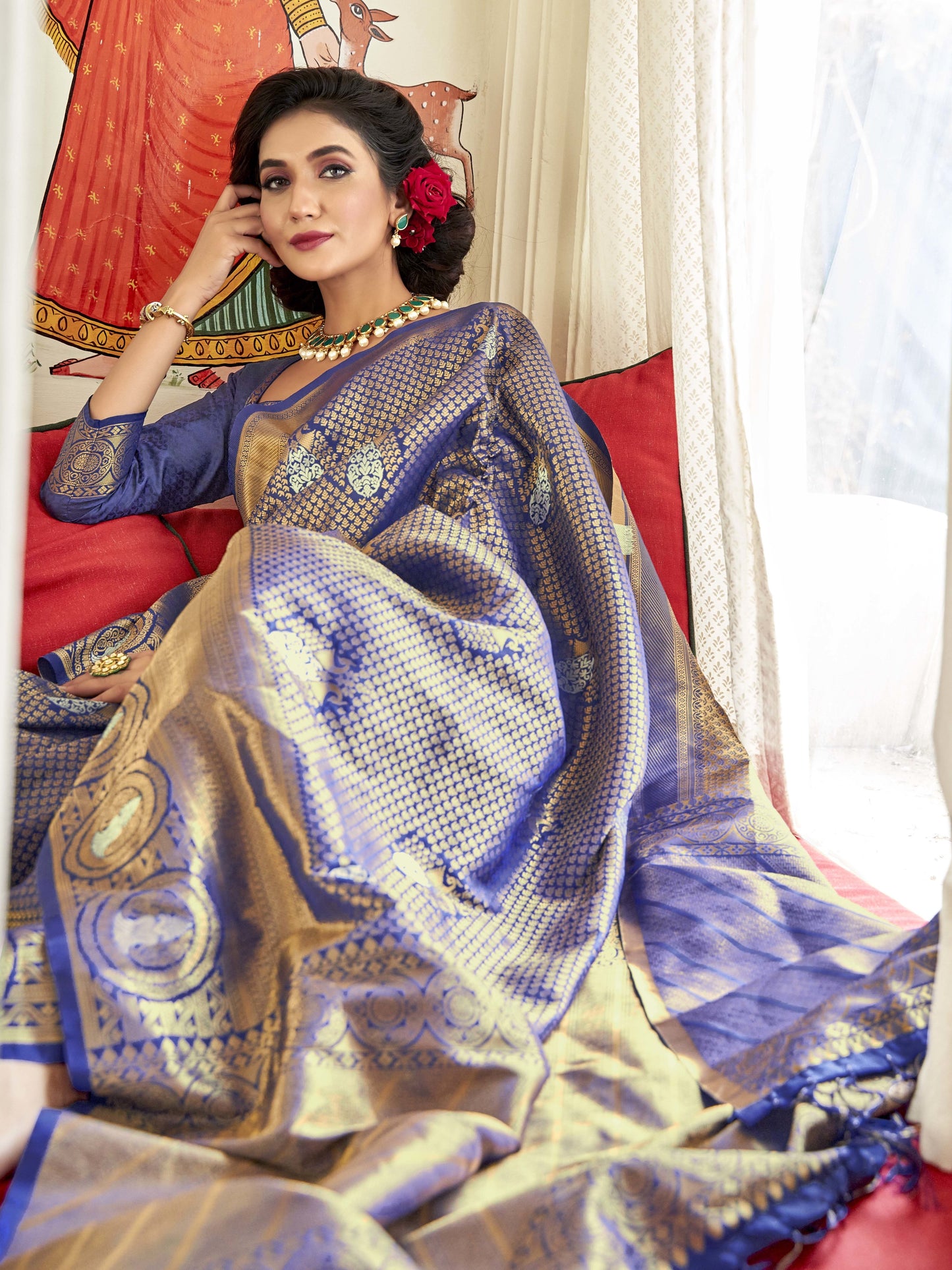 Golden Blue Kanjivaram Saree