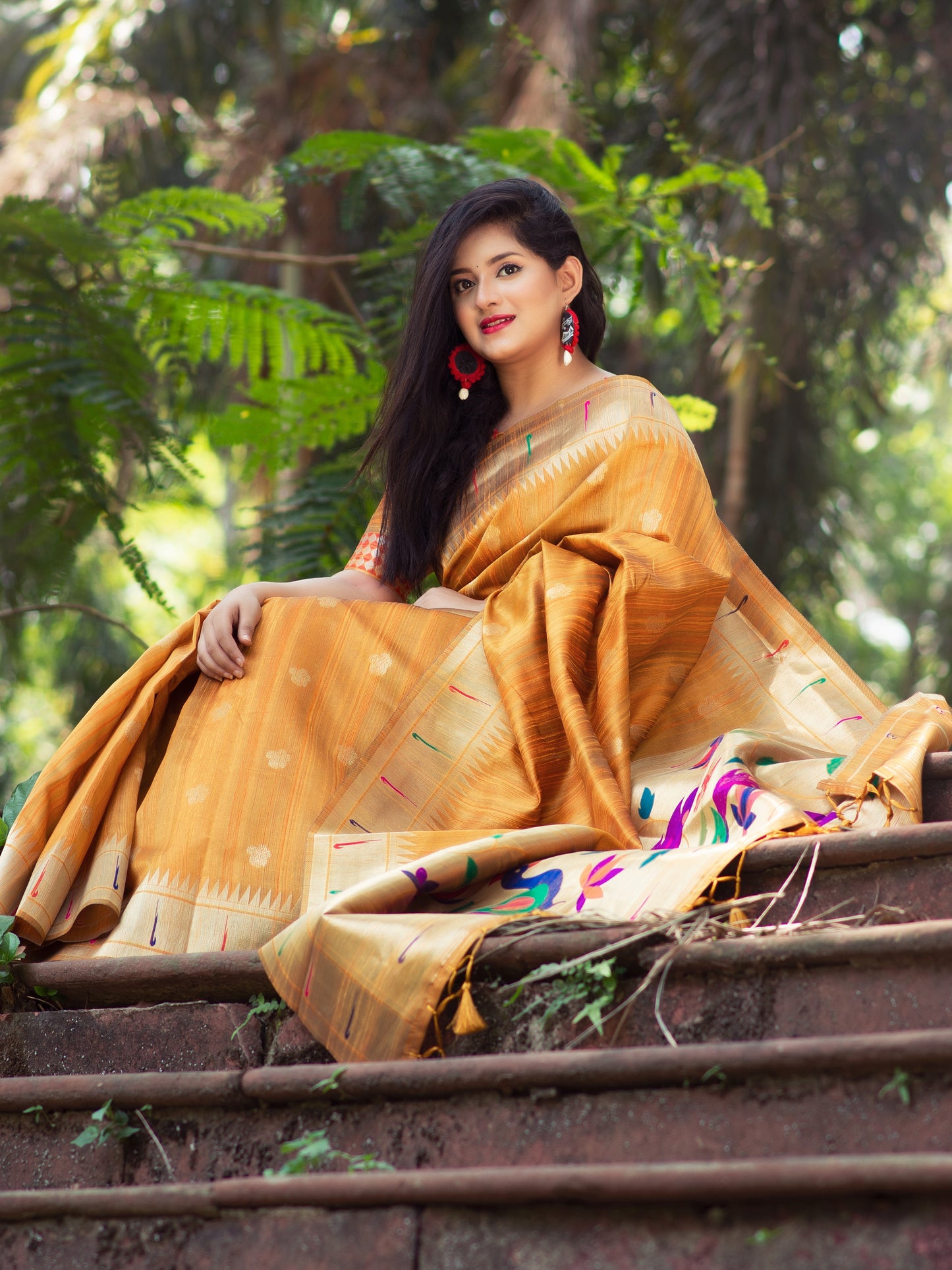 Deep Yellow Tussar Silk Paithani Saree