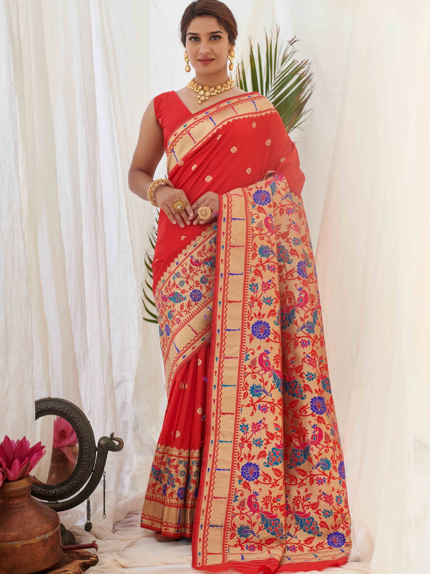 Candy Red Paithani Saree