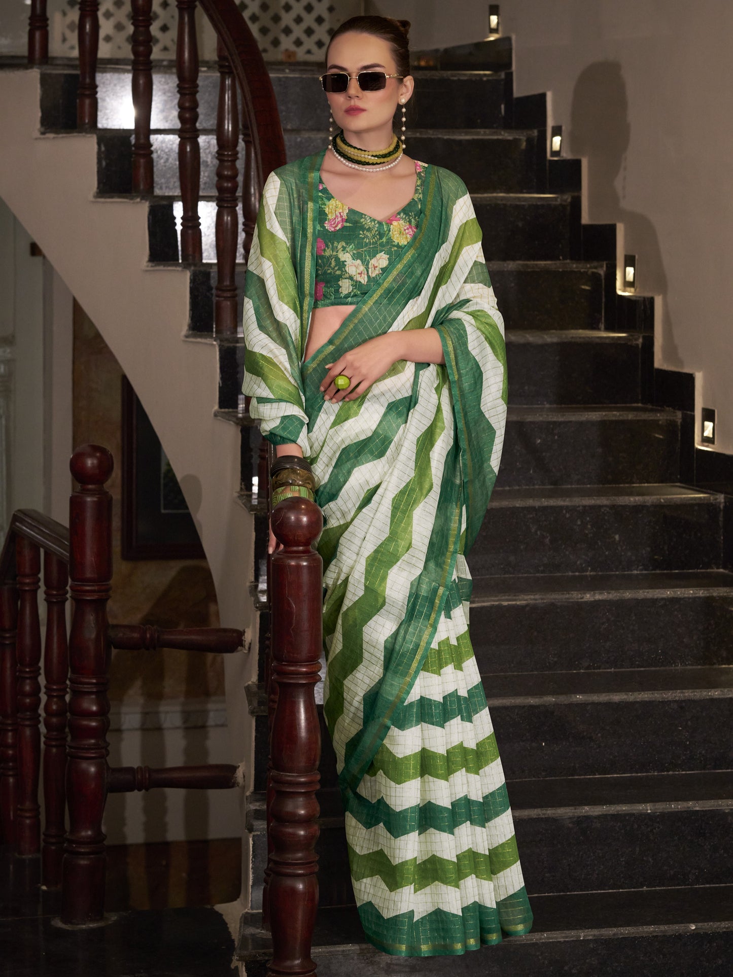 Green & White Cotton Silk Saree
