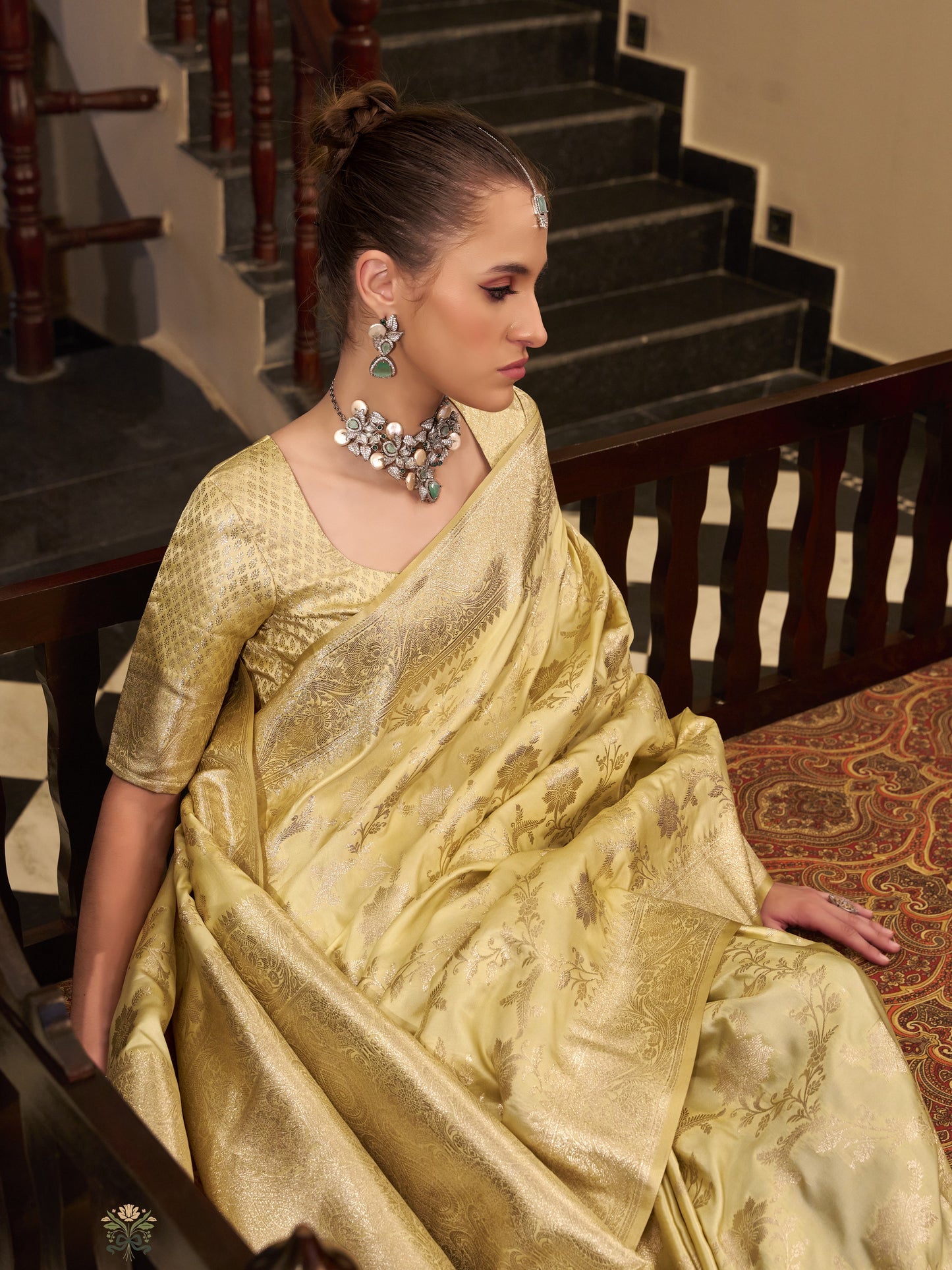 Festive Golden Woven Banarasi Satin Silk Saree