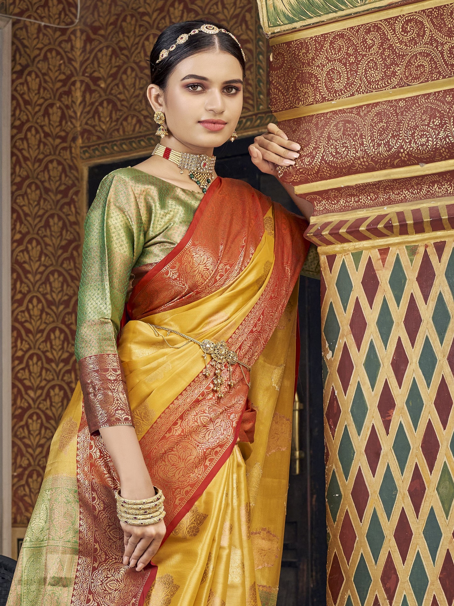 Amber Yellow Tissue Silk Saree