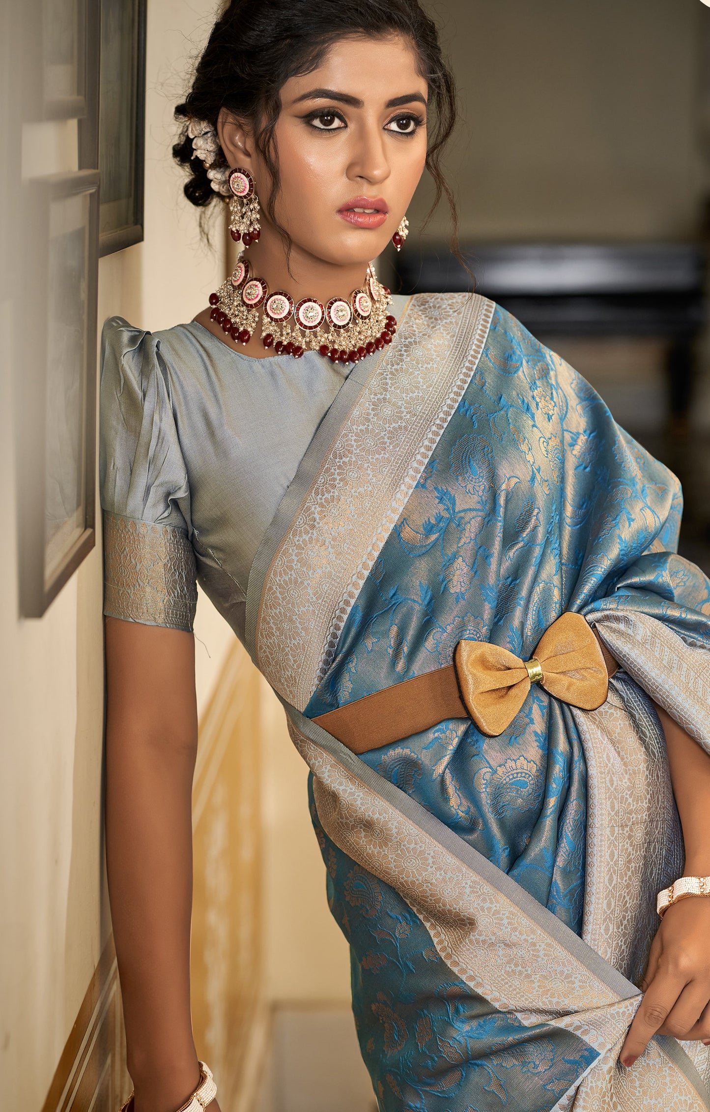 Argentinian Blue Kanjivaram Saree