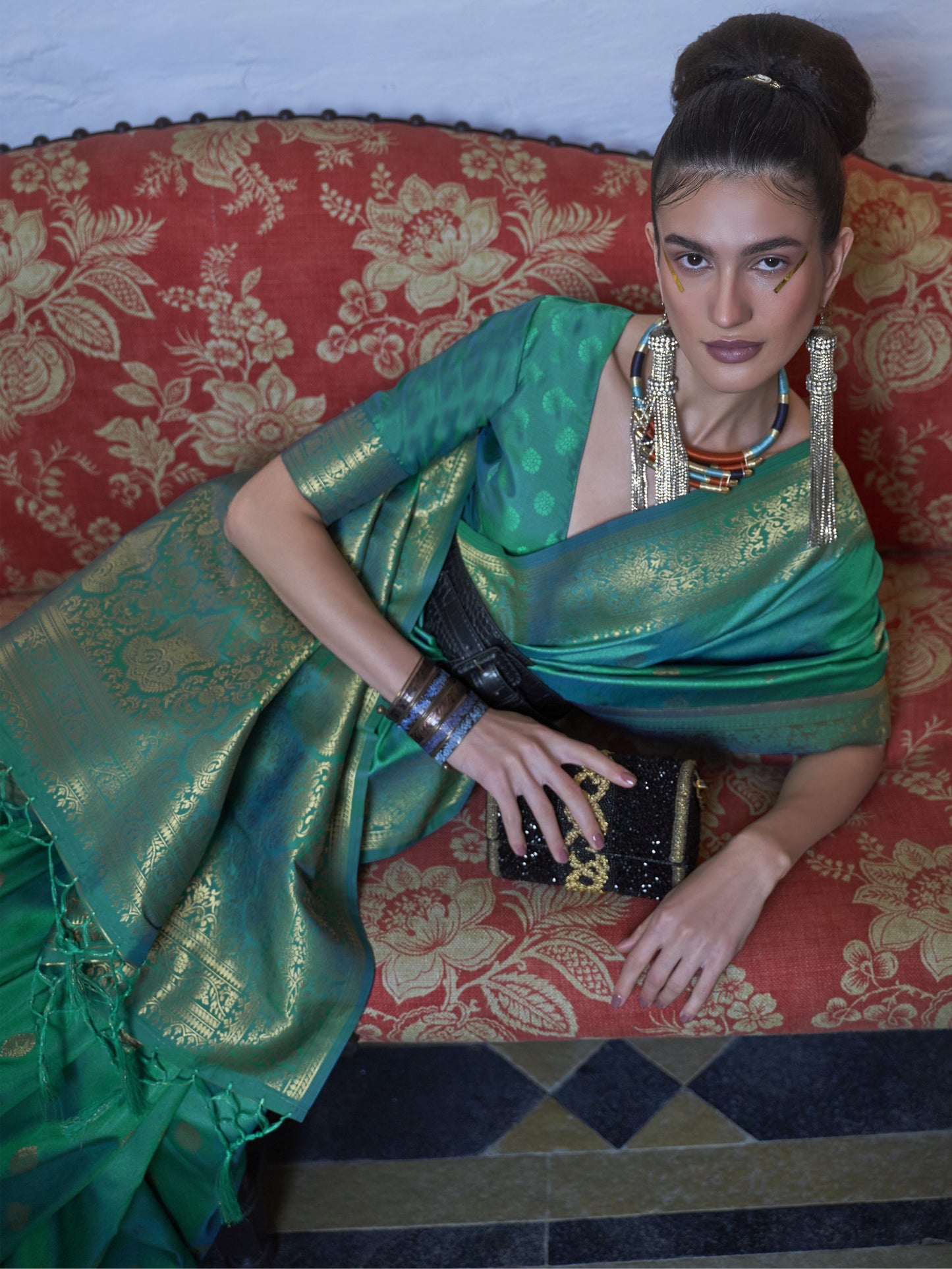 Peacock Green Banarasi Saree
