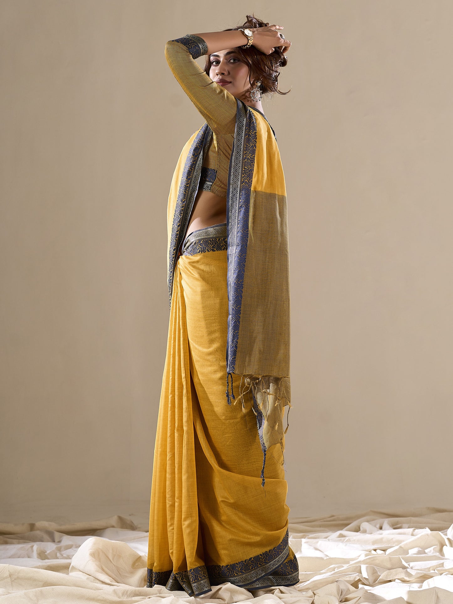Munsell Yellow Handloom Cotton Saree
