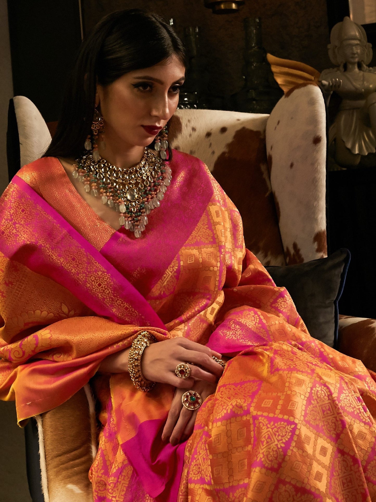 Coral Pink Kanjivaram Saree