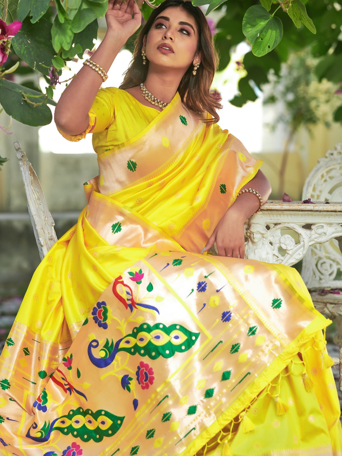 Fluorescent Yellow Paithani Saree