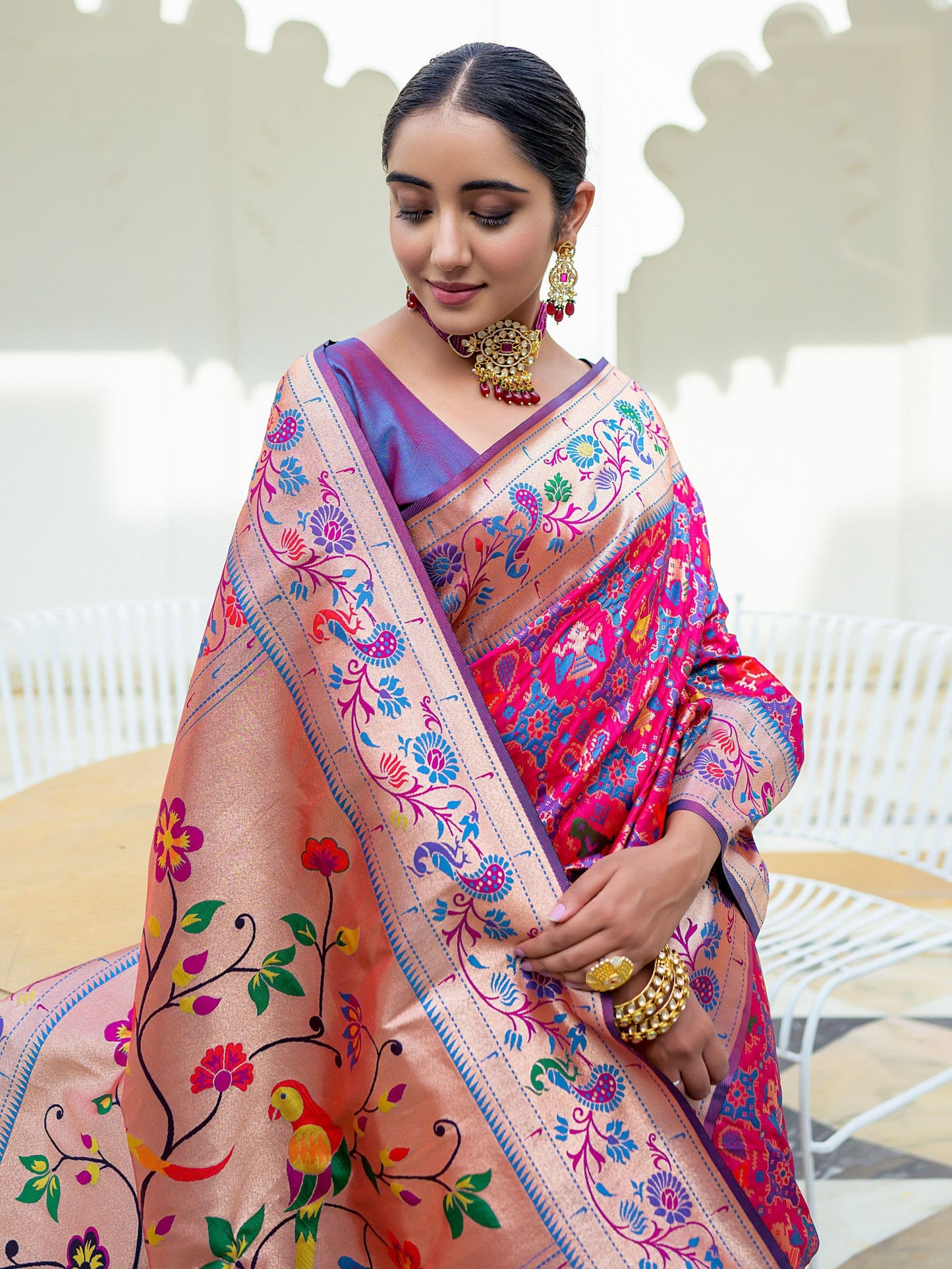 Rani & Purple Woven Patola Paithani Silk Saree