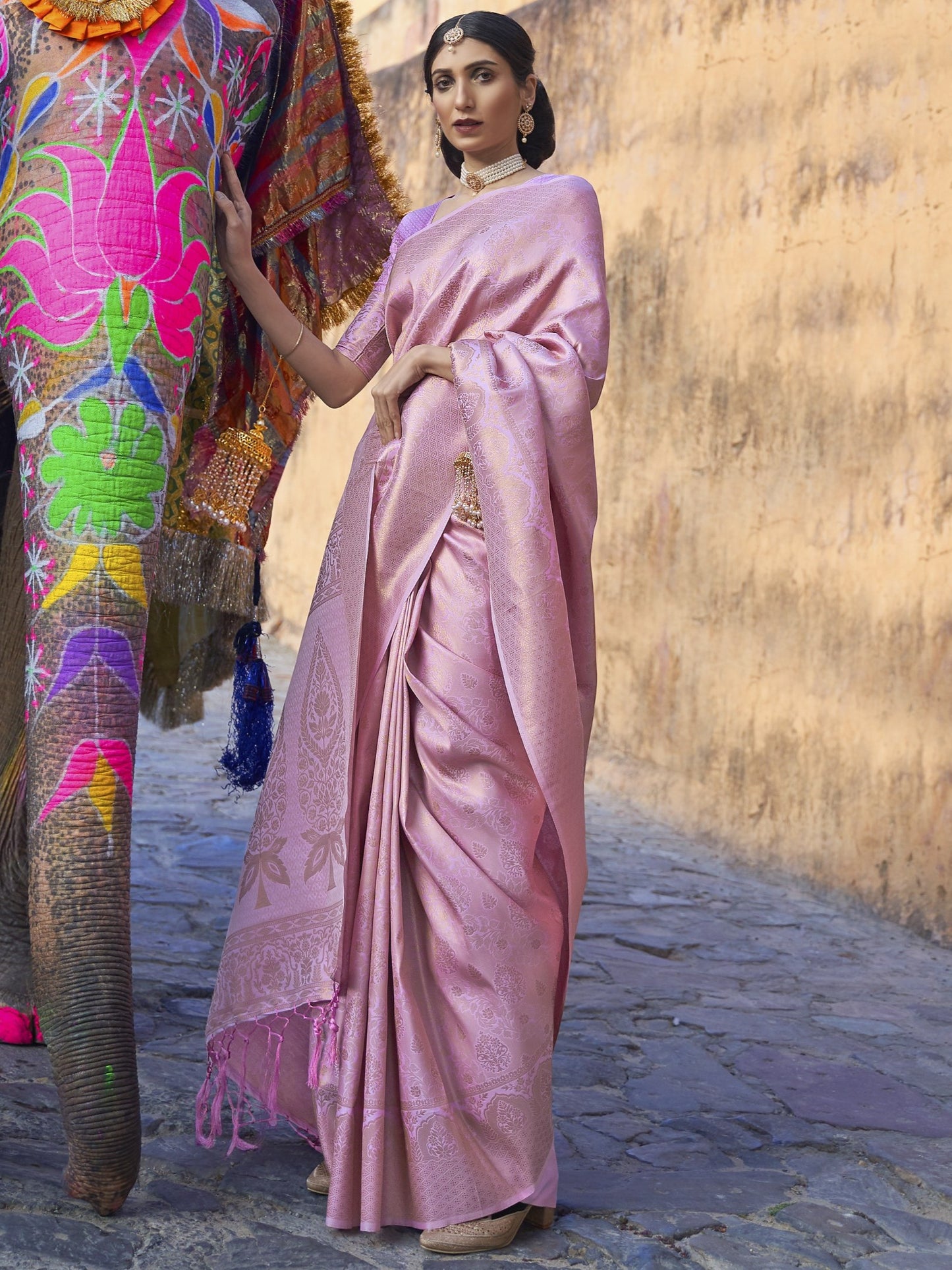 Pastel Pink Kanjivaram Saree