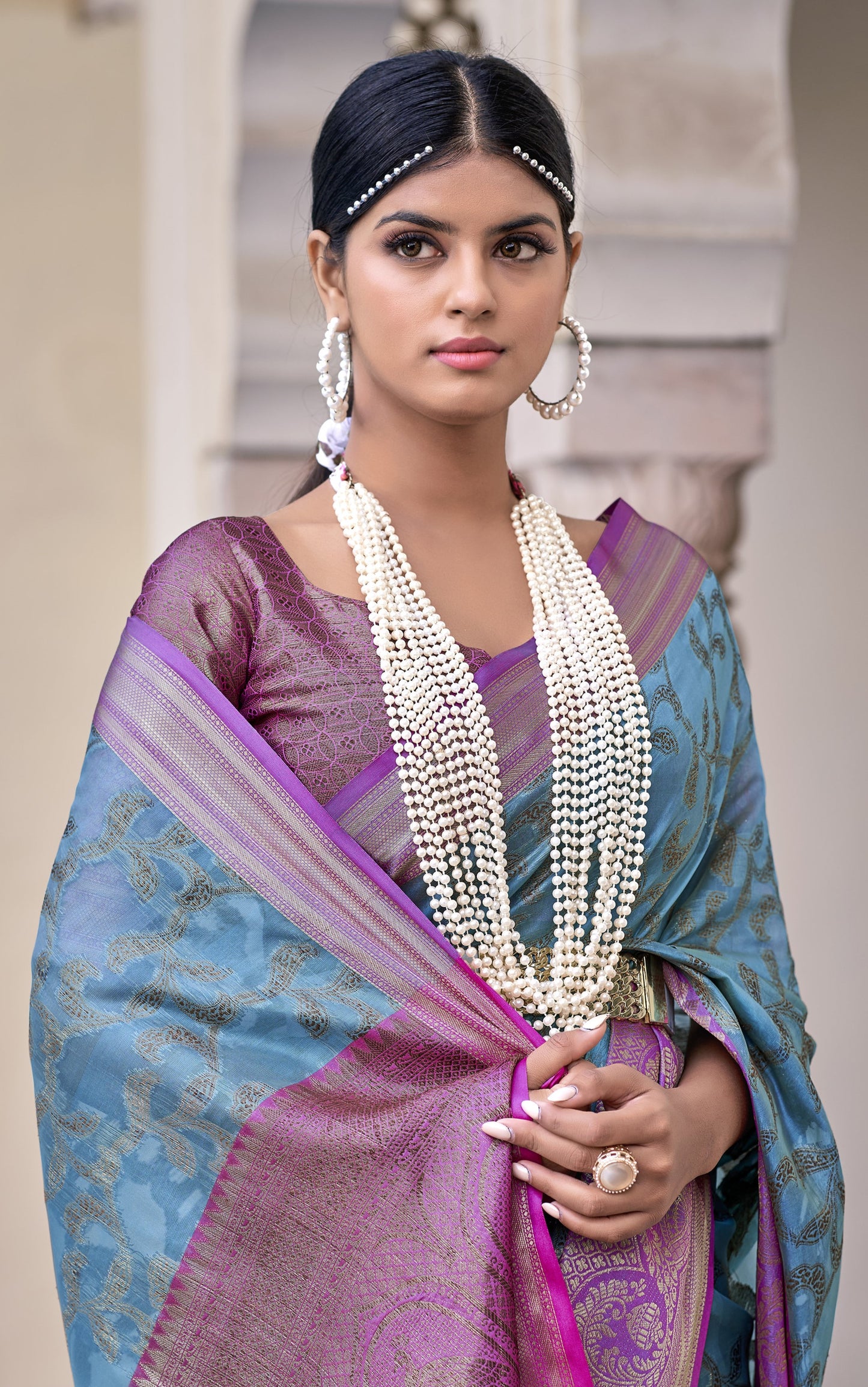 Cerulean Blue Tissue Silk Saree