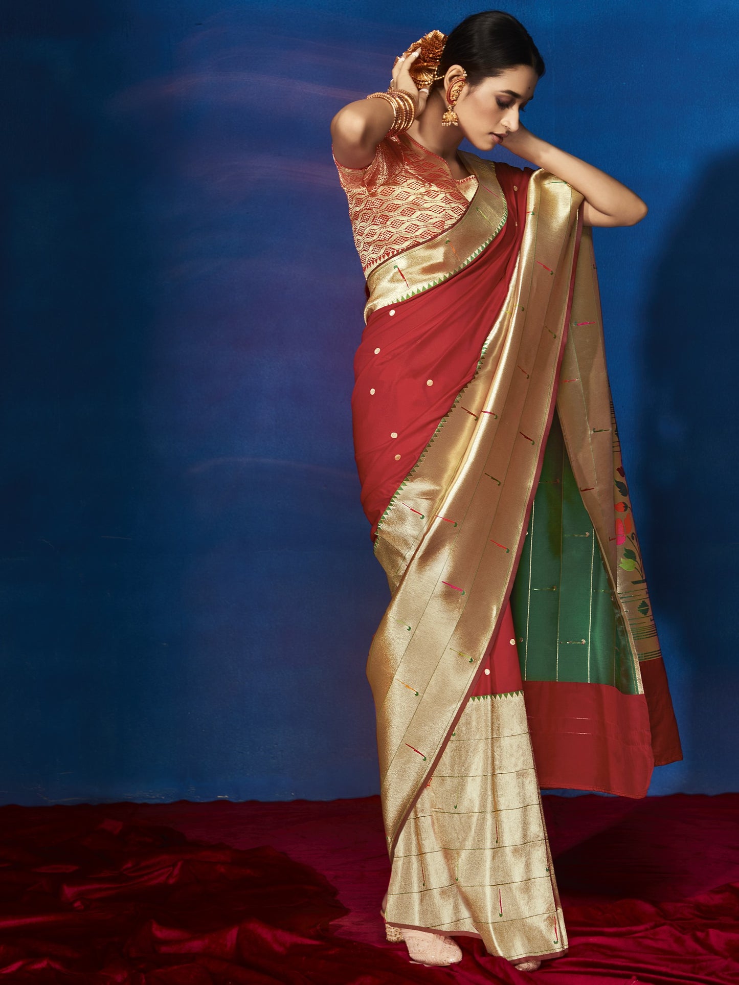 Candy Red Paithani Saree