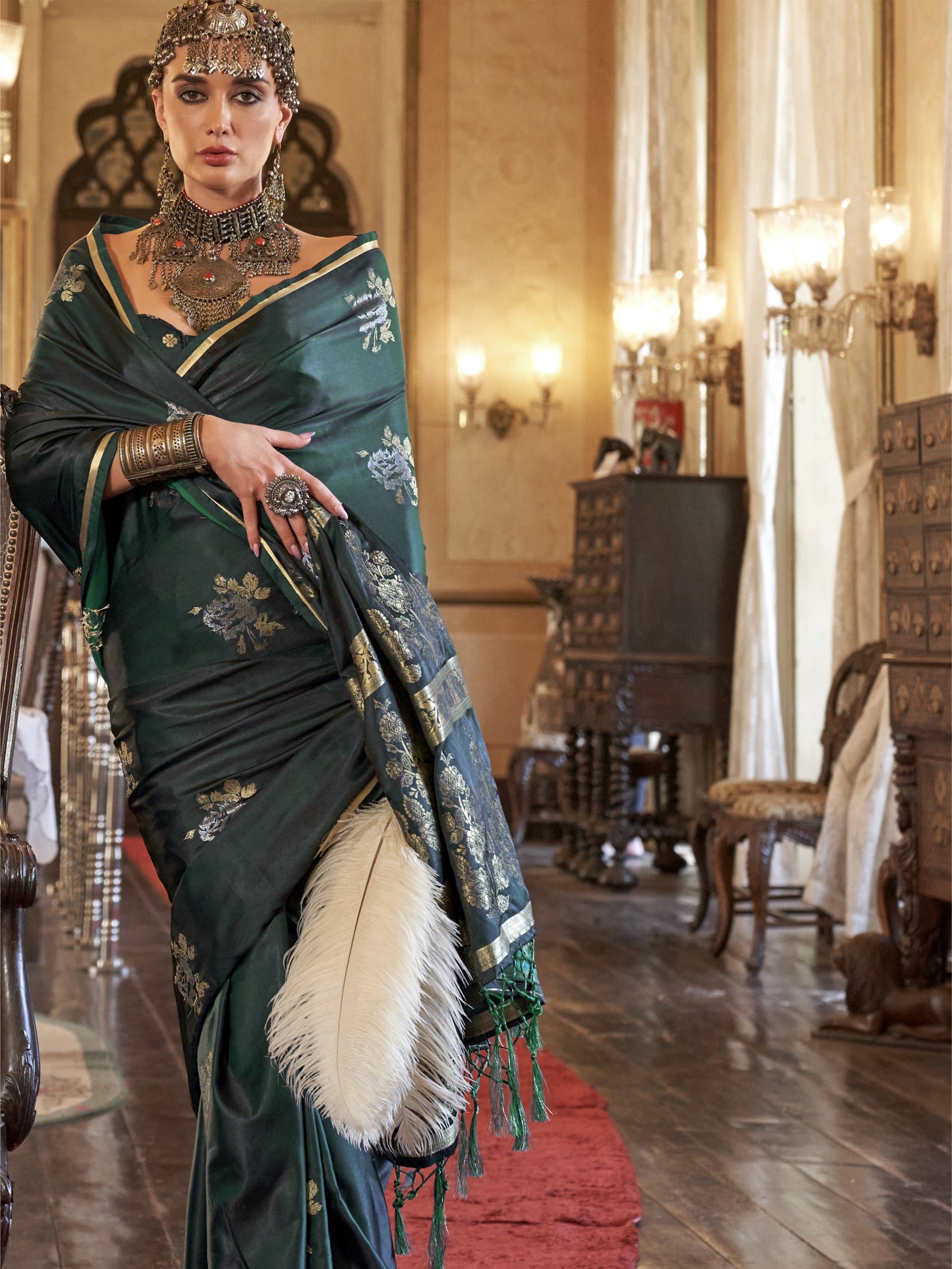 baby shower green saree