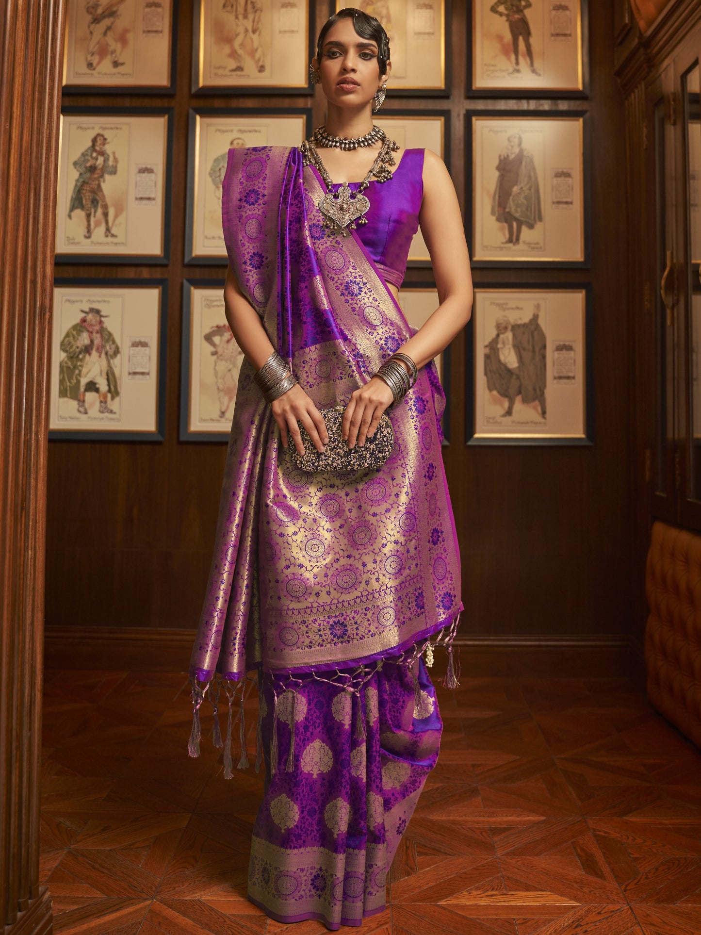 Dark Purple Woven Banarasi Saree