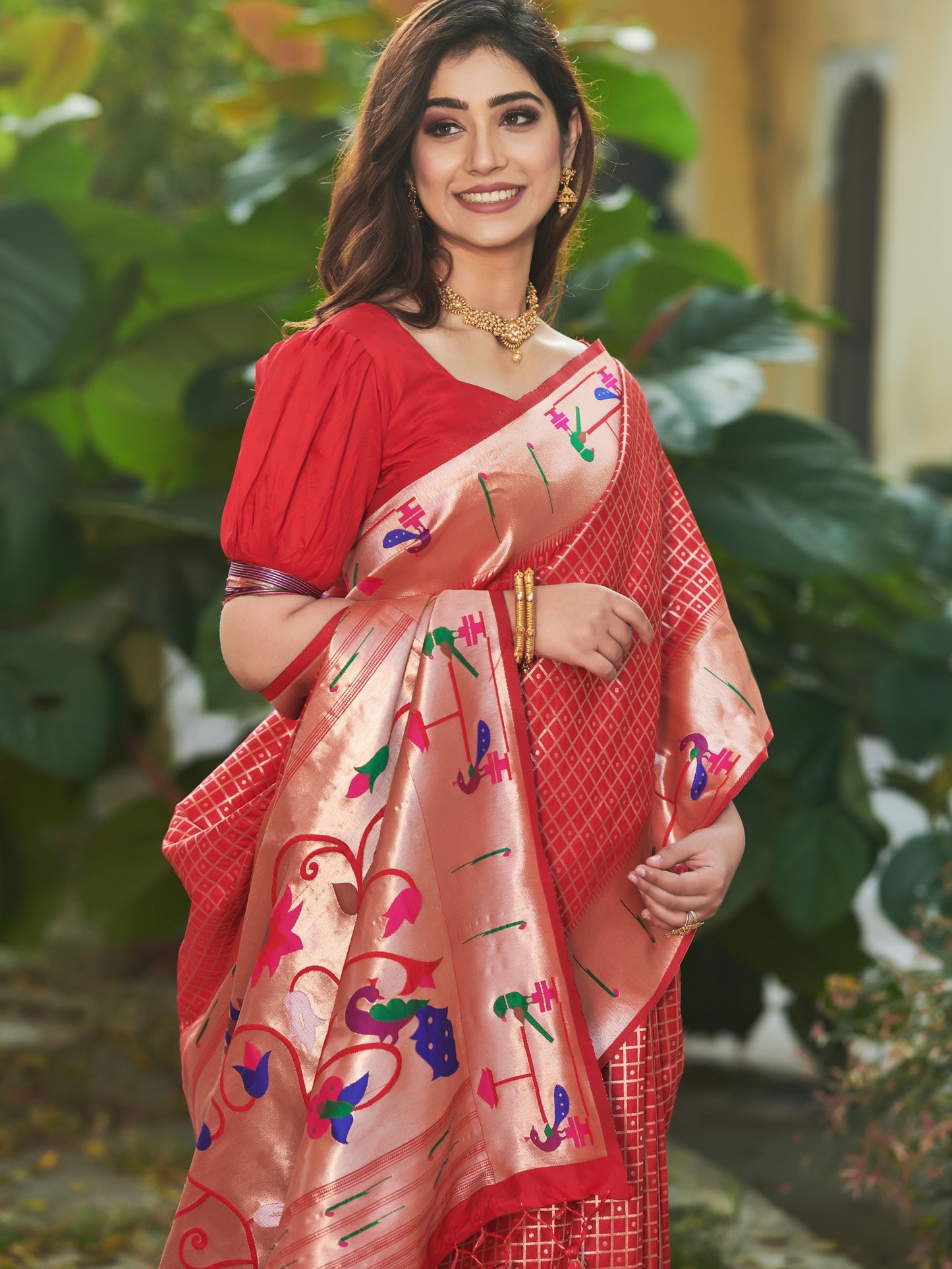 Carmine Red Paithani Saree