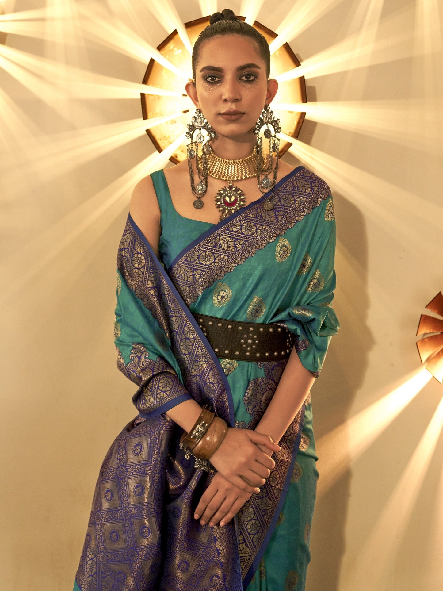 Peacock Blue Woven Banarasi Saree