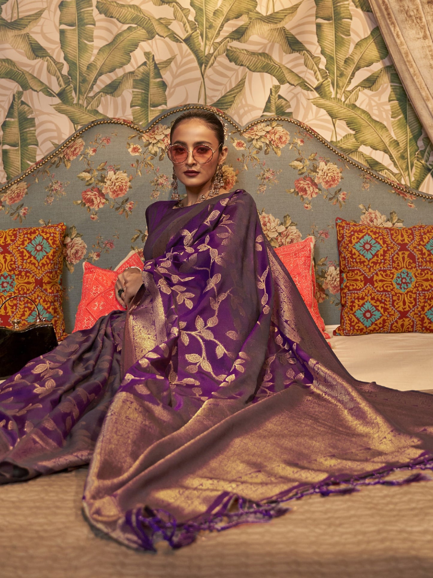 Byzantium Purple Woven Banarasi Saree