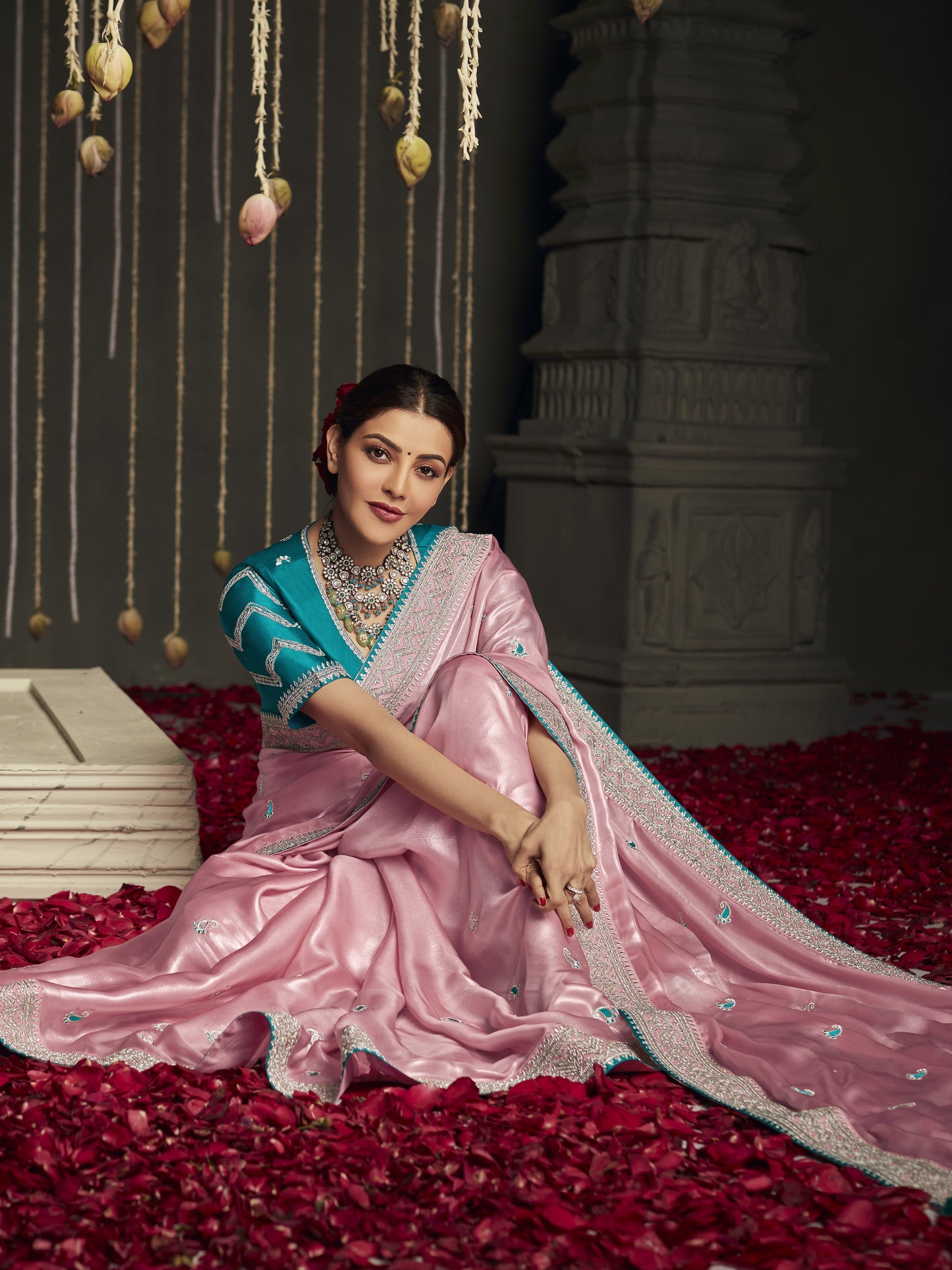 Melon Pink Dola Silk Saree