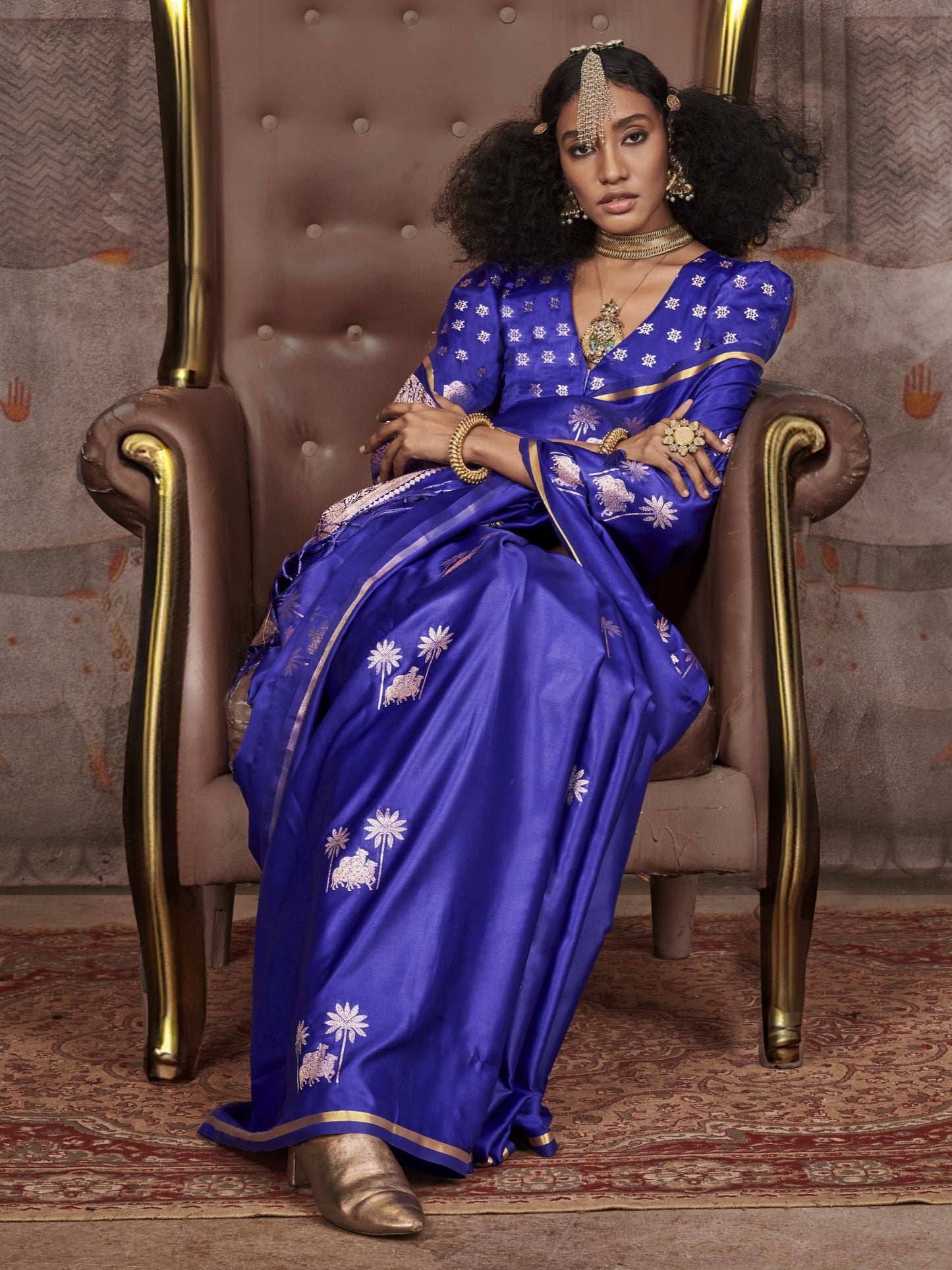 Cobalt Blue Woven Banarasi Satin Silk Saree