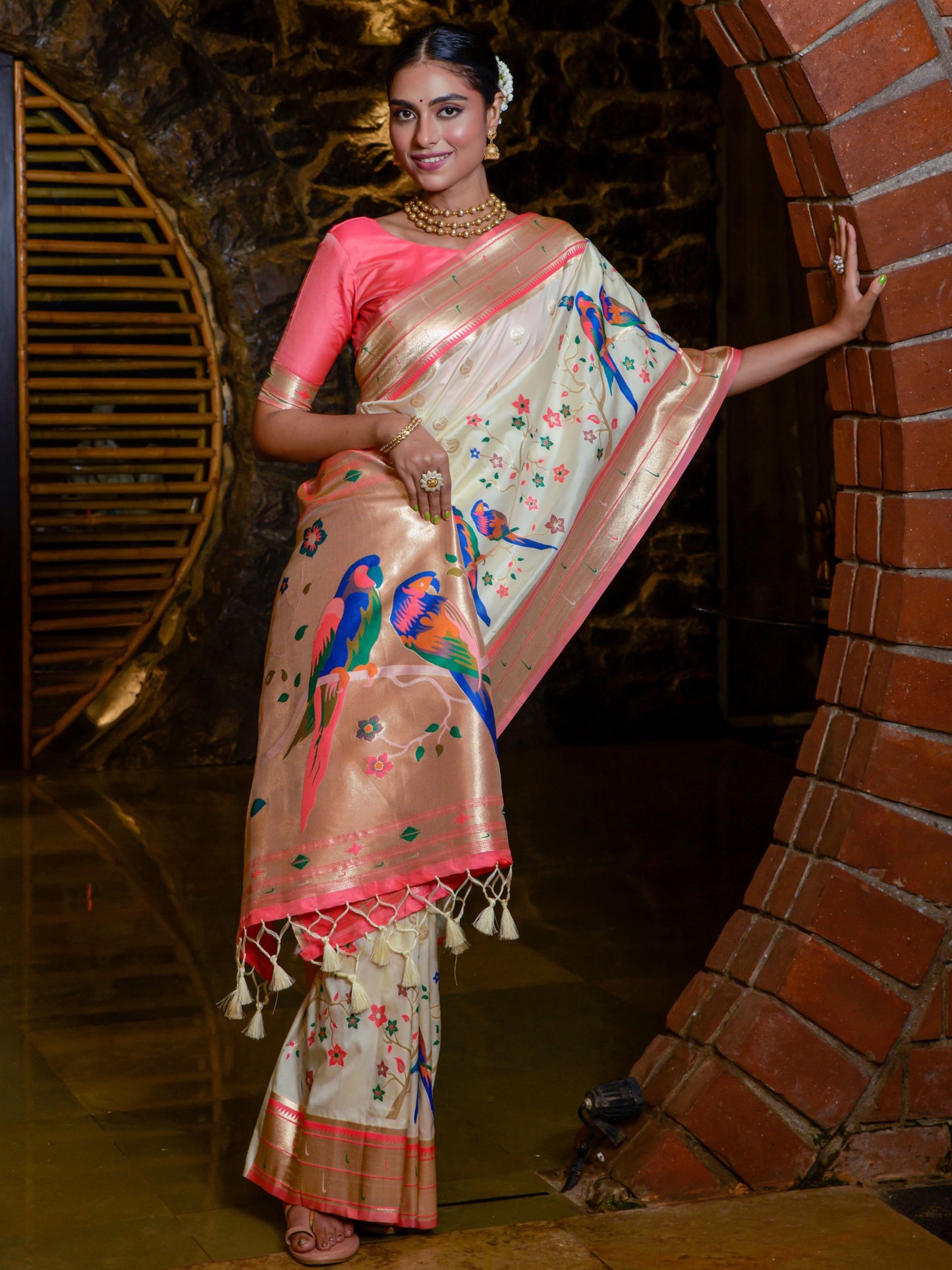 Pure Off White Woven Paithani Saree