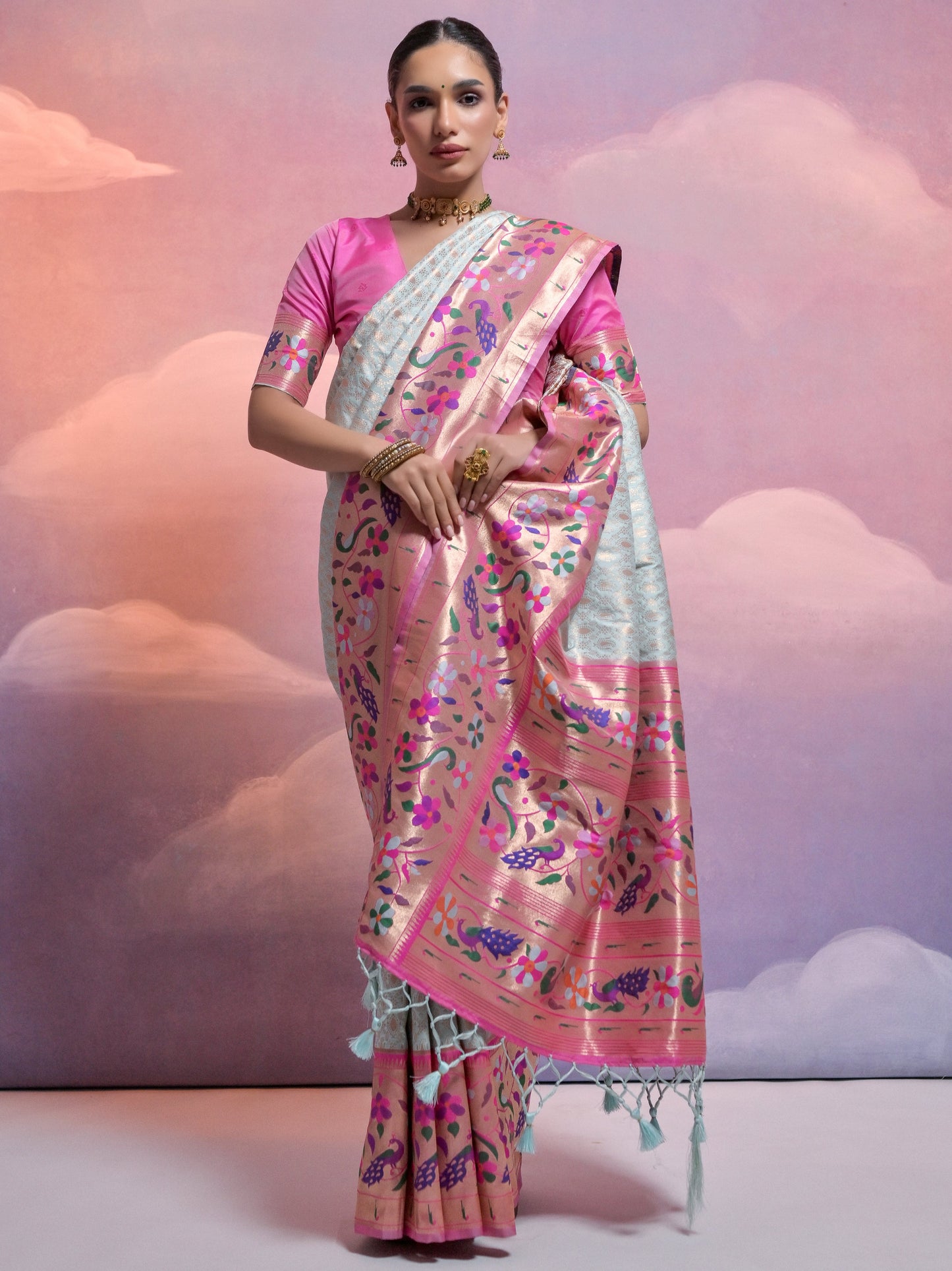 Sea Blue Woven Paithani Silk Saree