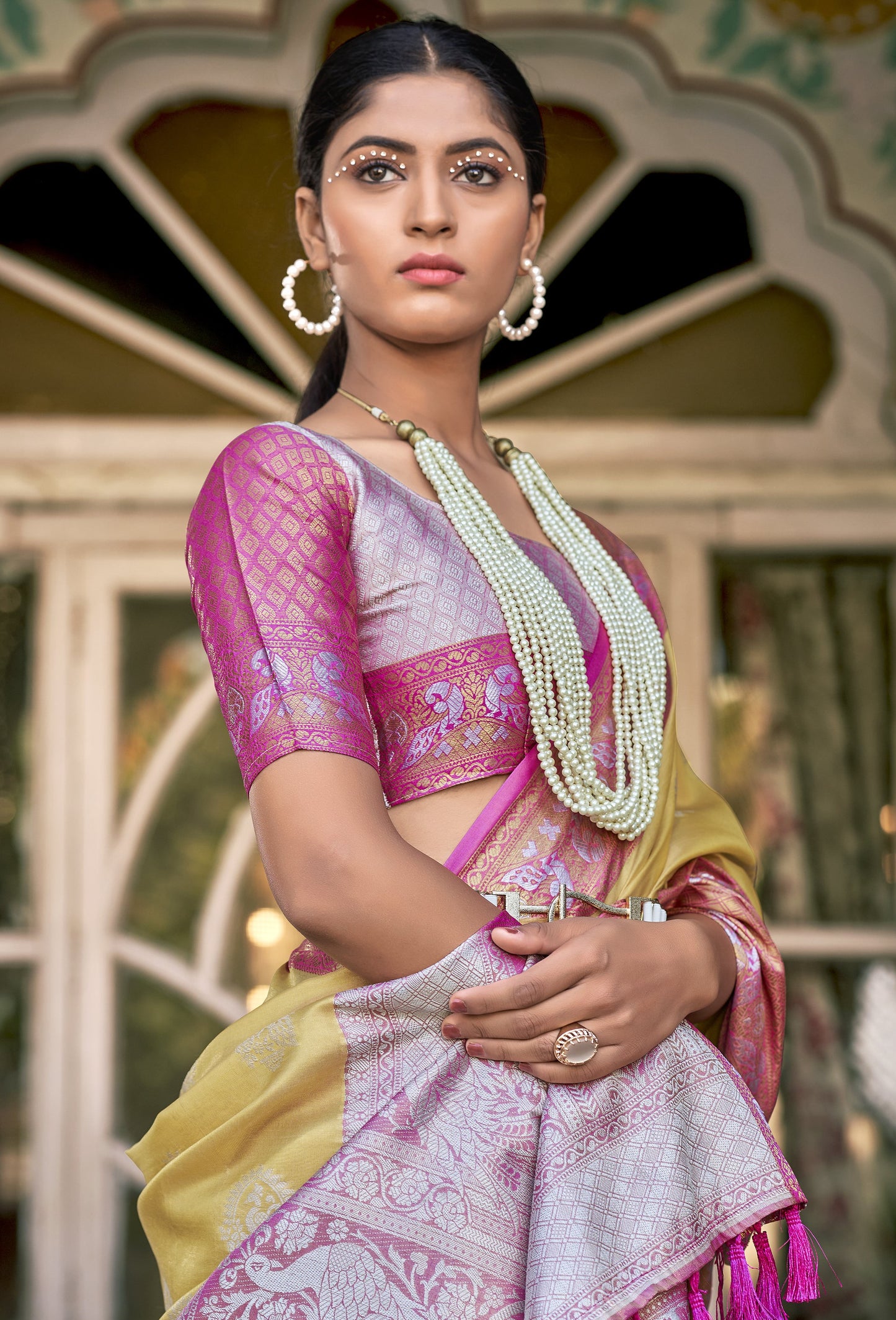 Sandcastle Yellow Tissue Silk Saree