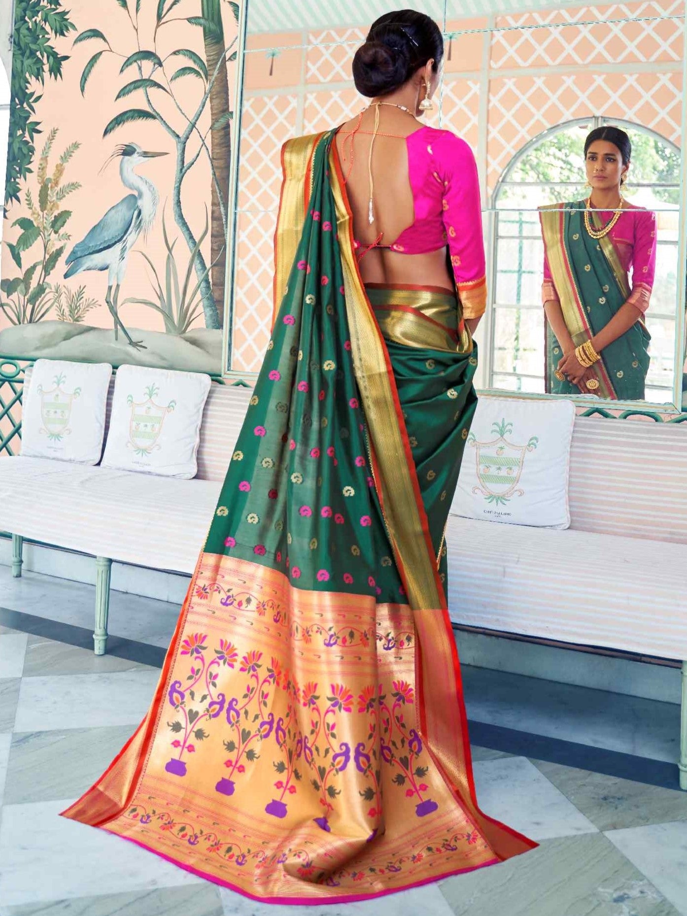 Deep green online saree paithani