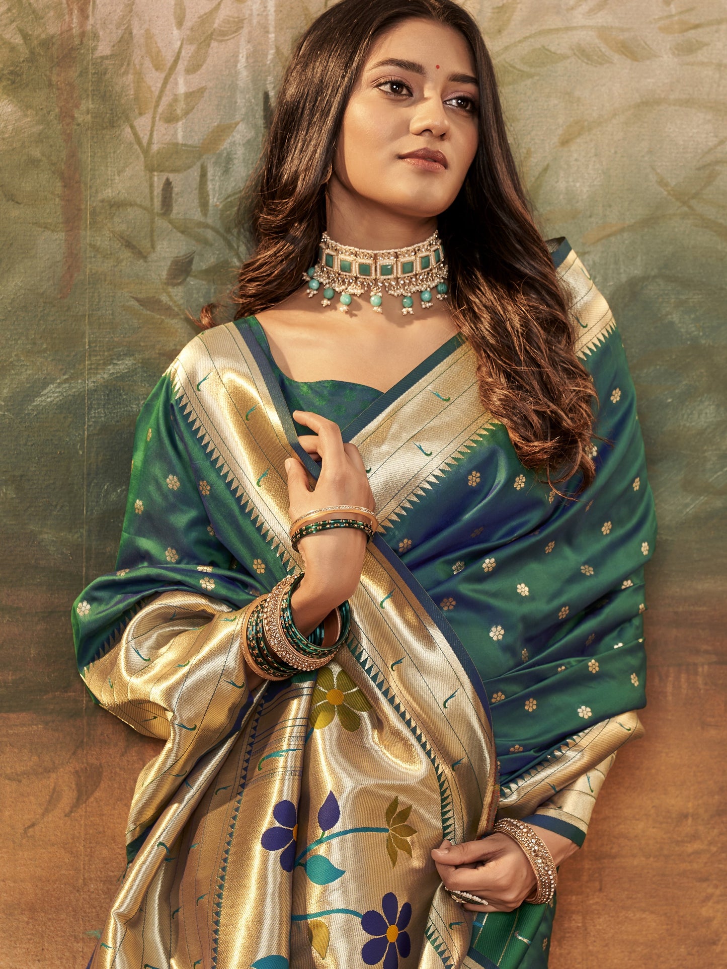 Peacock Green Paithani Saree