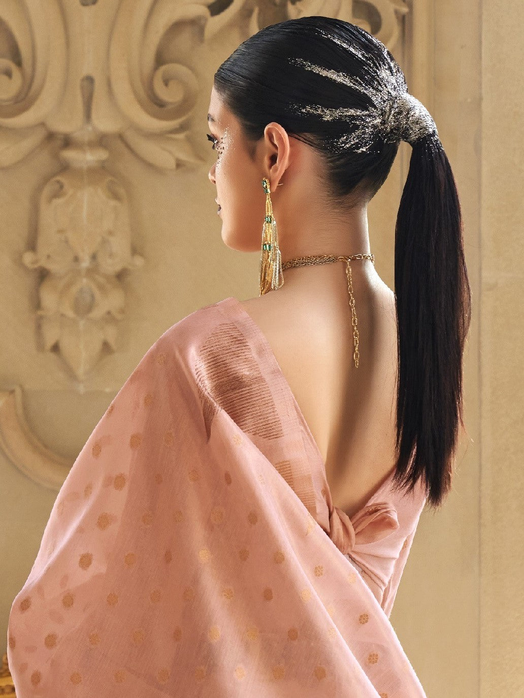 Pastel Peach Tissue Silk Saree