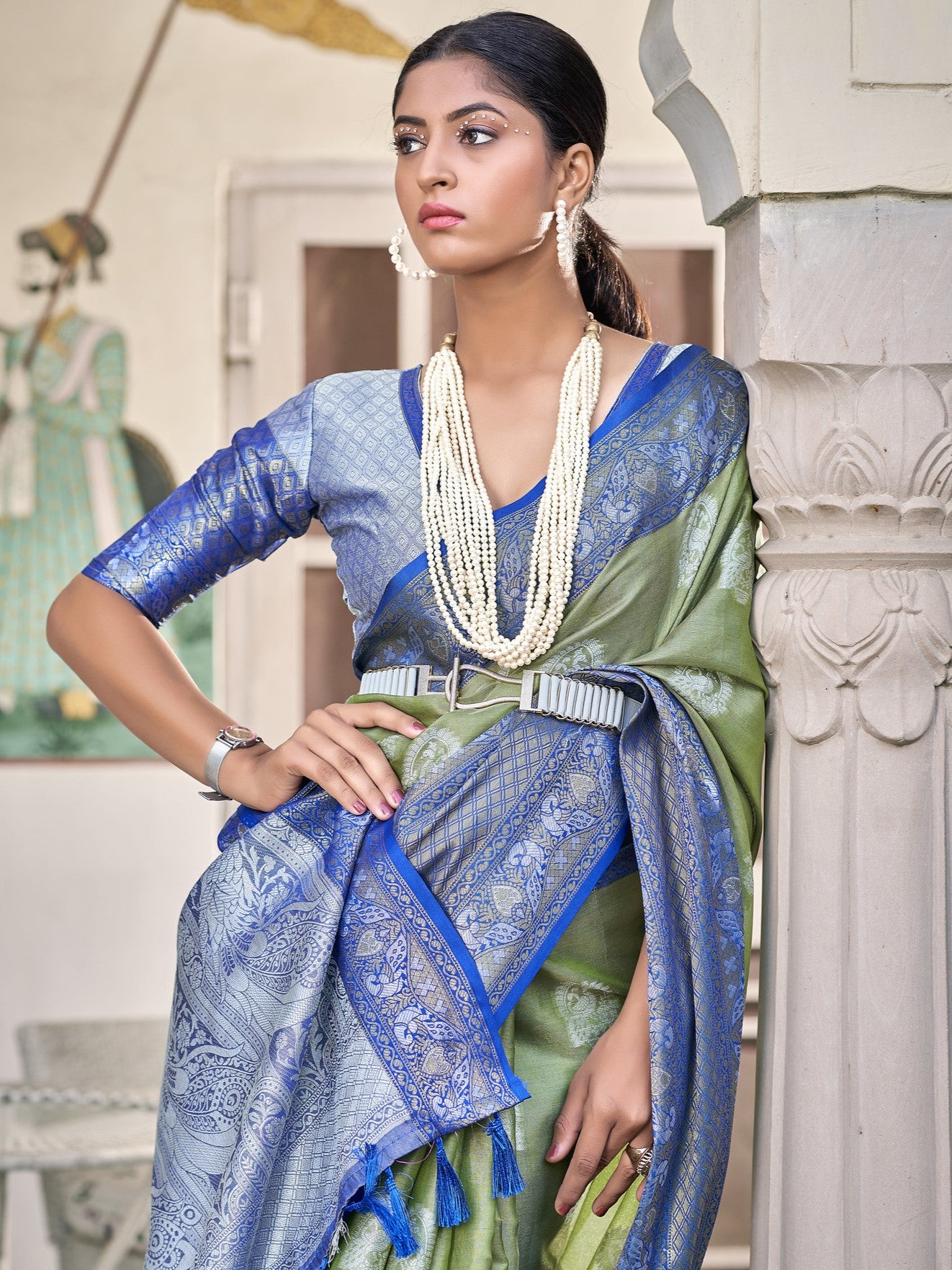 Sage Green Tissue Silk Saree