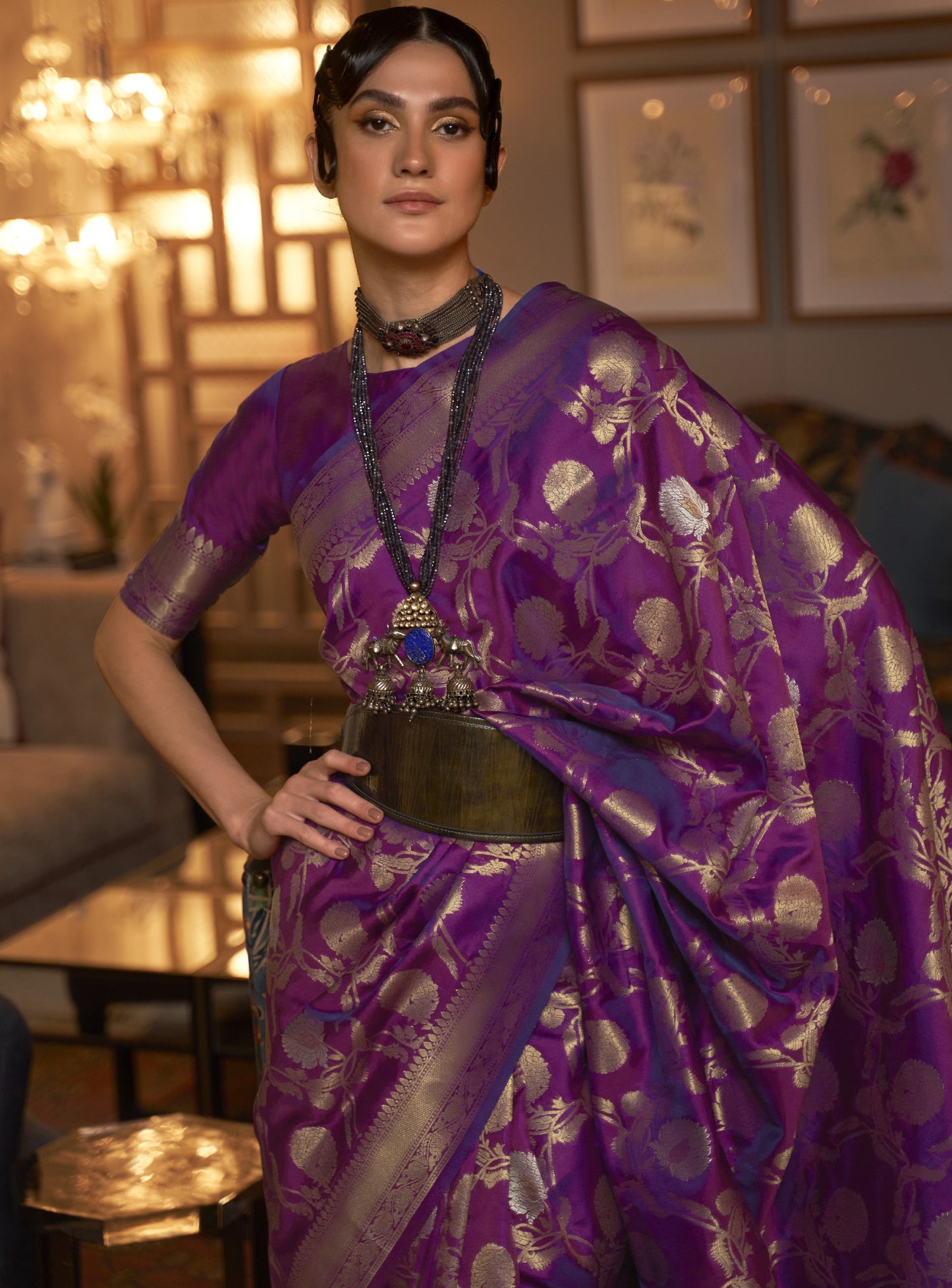 Deep Violet Woven Banarasi Saree