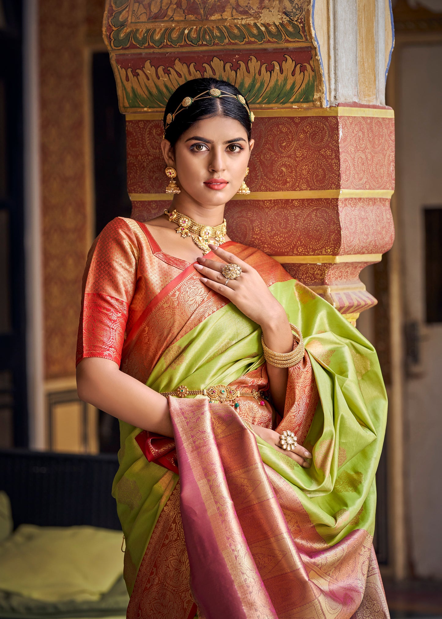 Pear Green Tissue Silk Saree