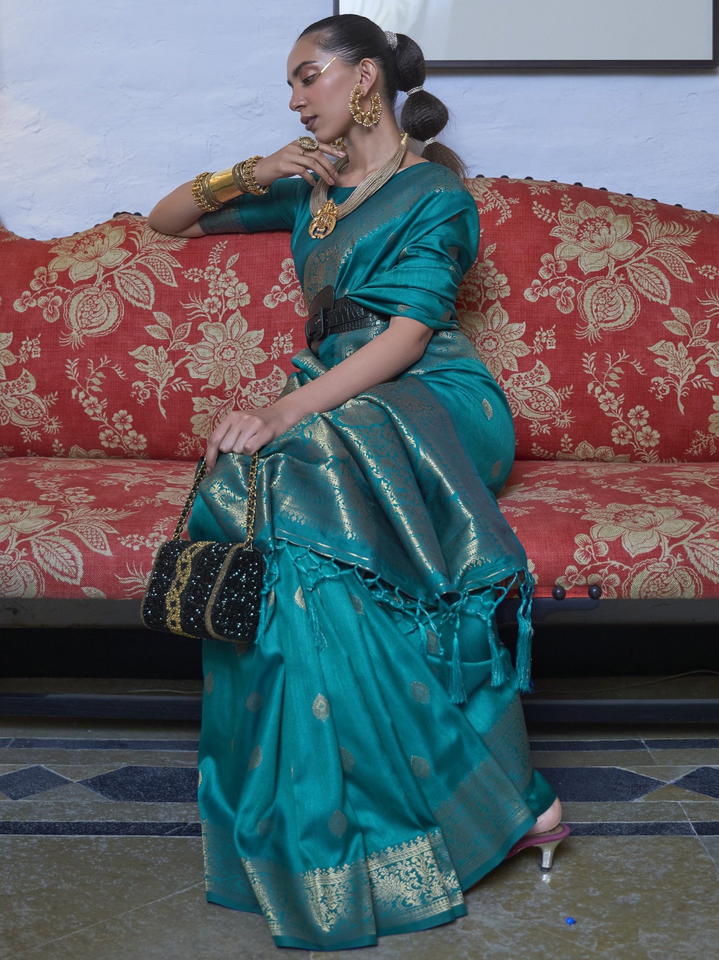 Teal Blue Banarasi Saree