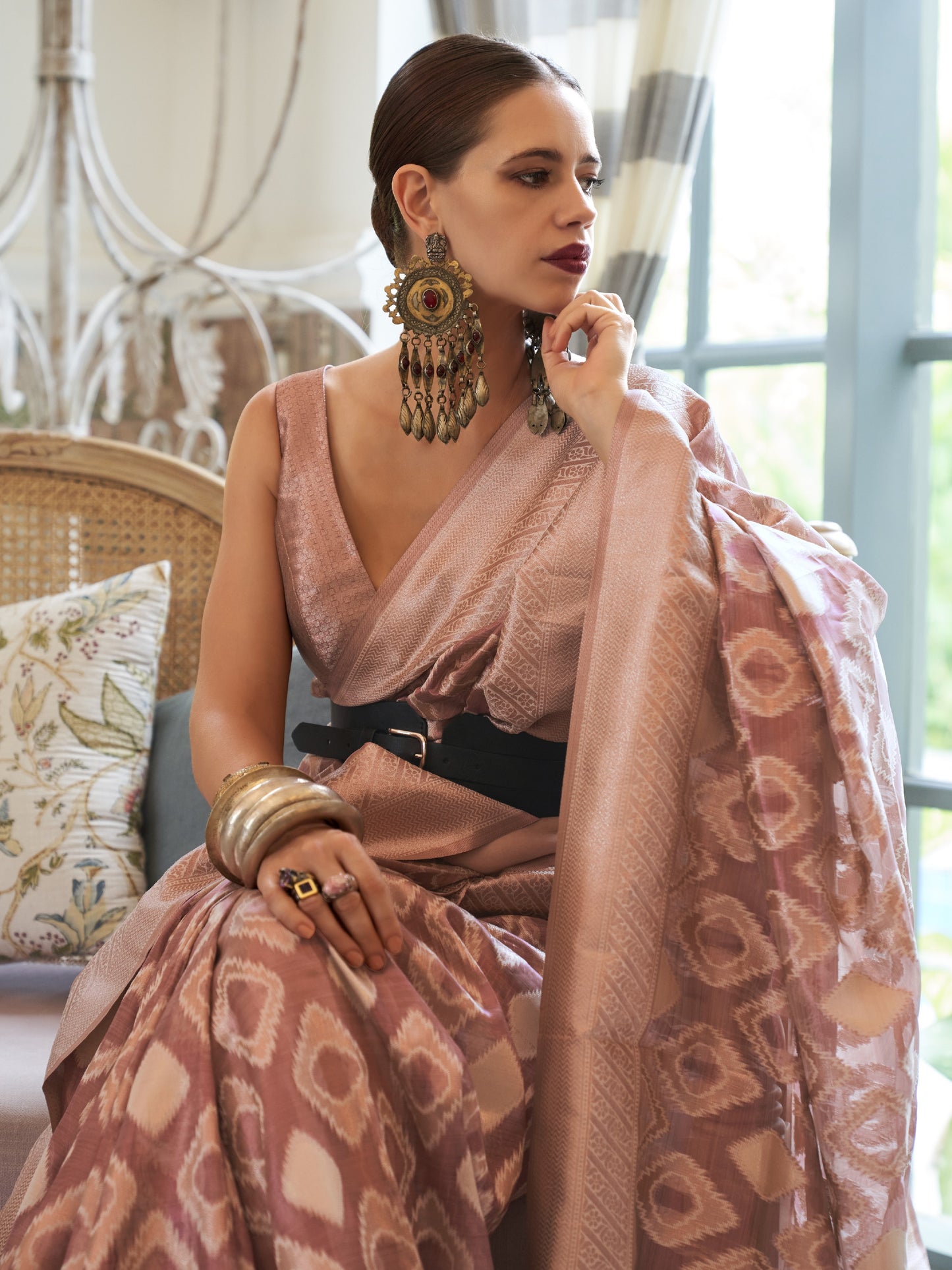 Sandy Brown Tissue Silk Saree