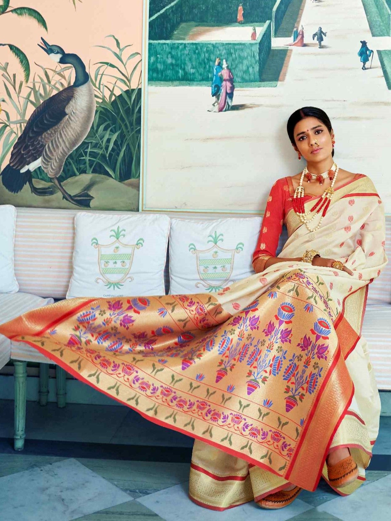pearl white paithani silk sarees