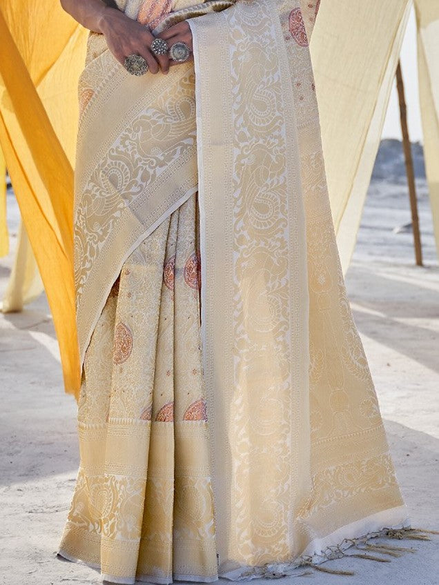 Golden White Kanjivaram Saree