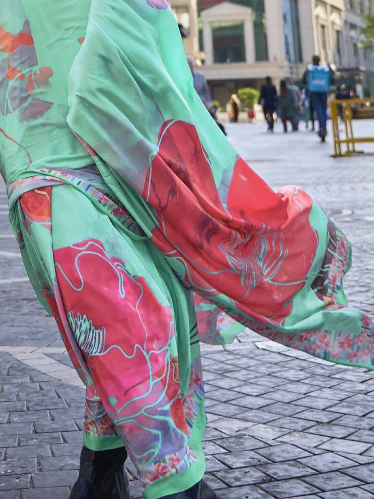 Multicolor Digital Print Crepe Saree