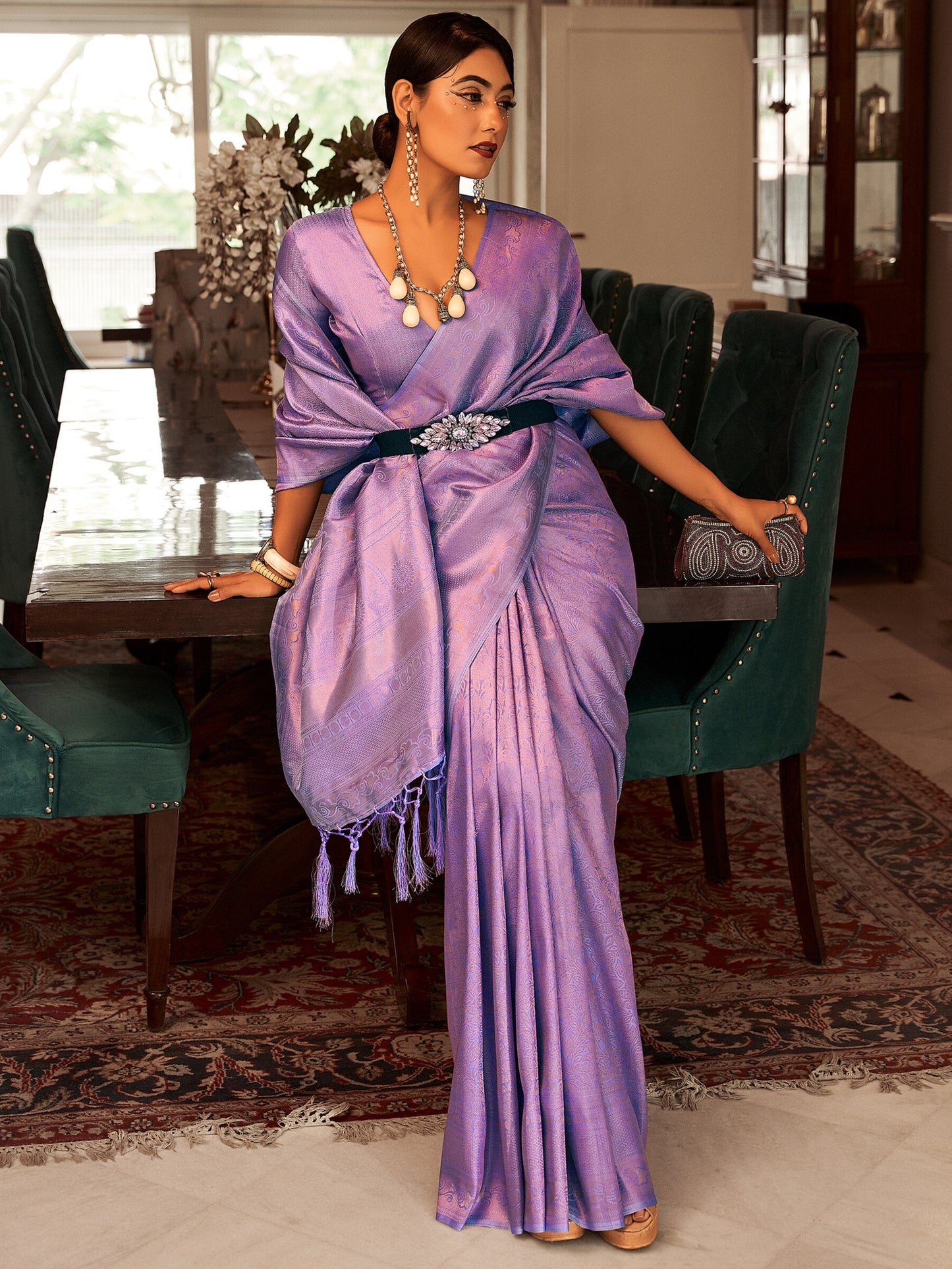 Lavender Purple Woven Kanjivaram Saree