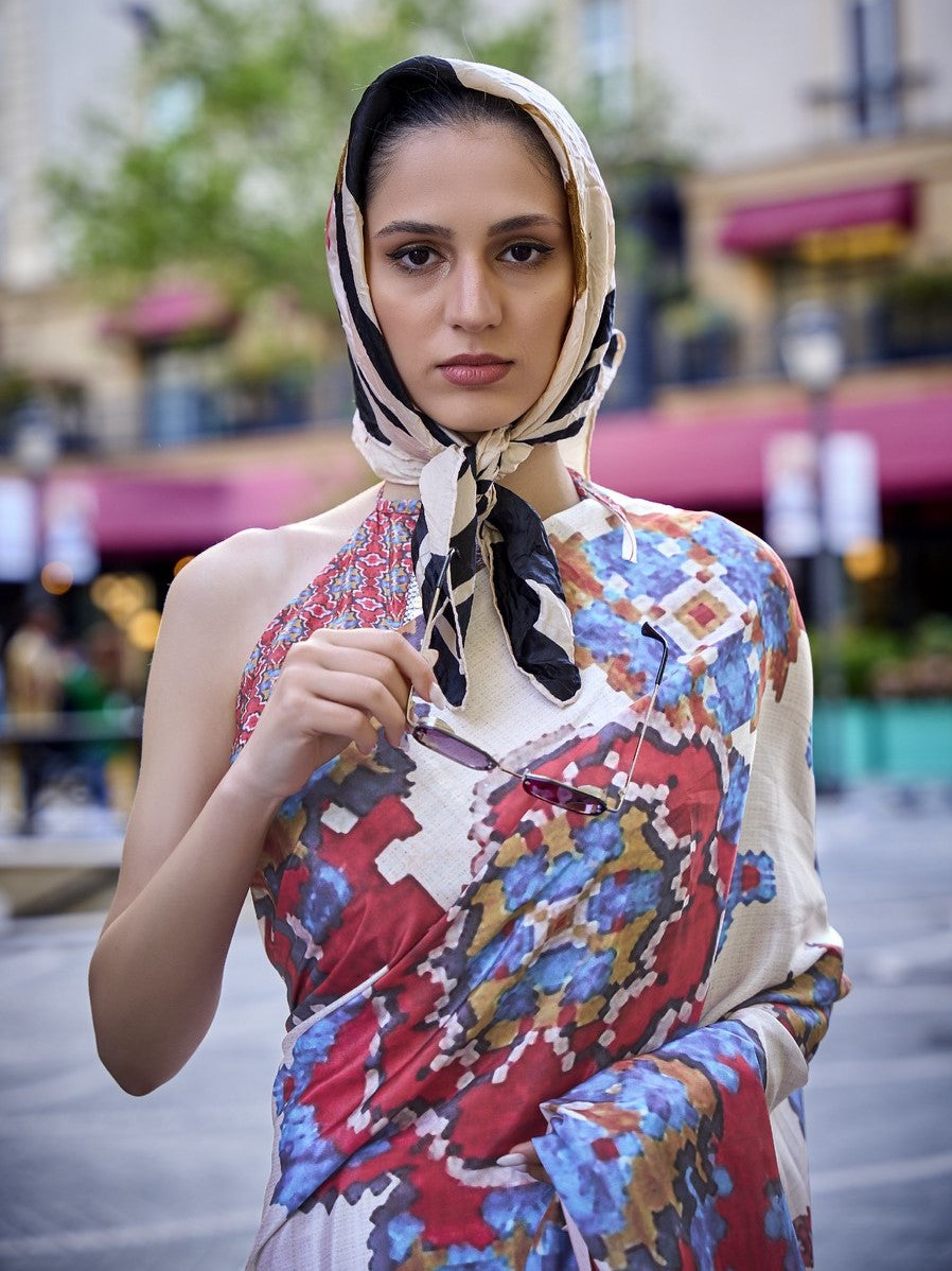 Multicolor Digital Print Crepe Saree