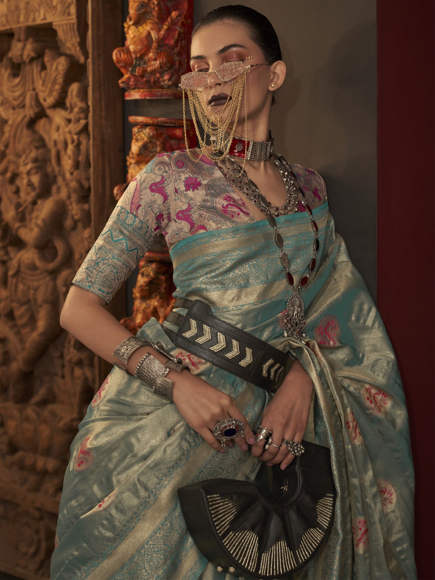 Cerulean Blue Woven Banarasi Saree