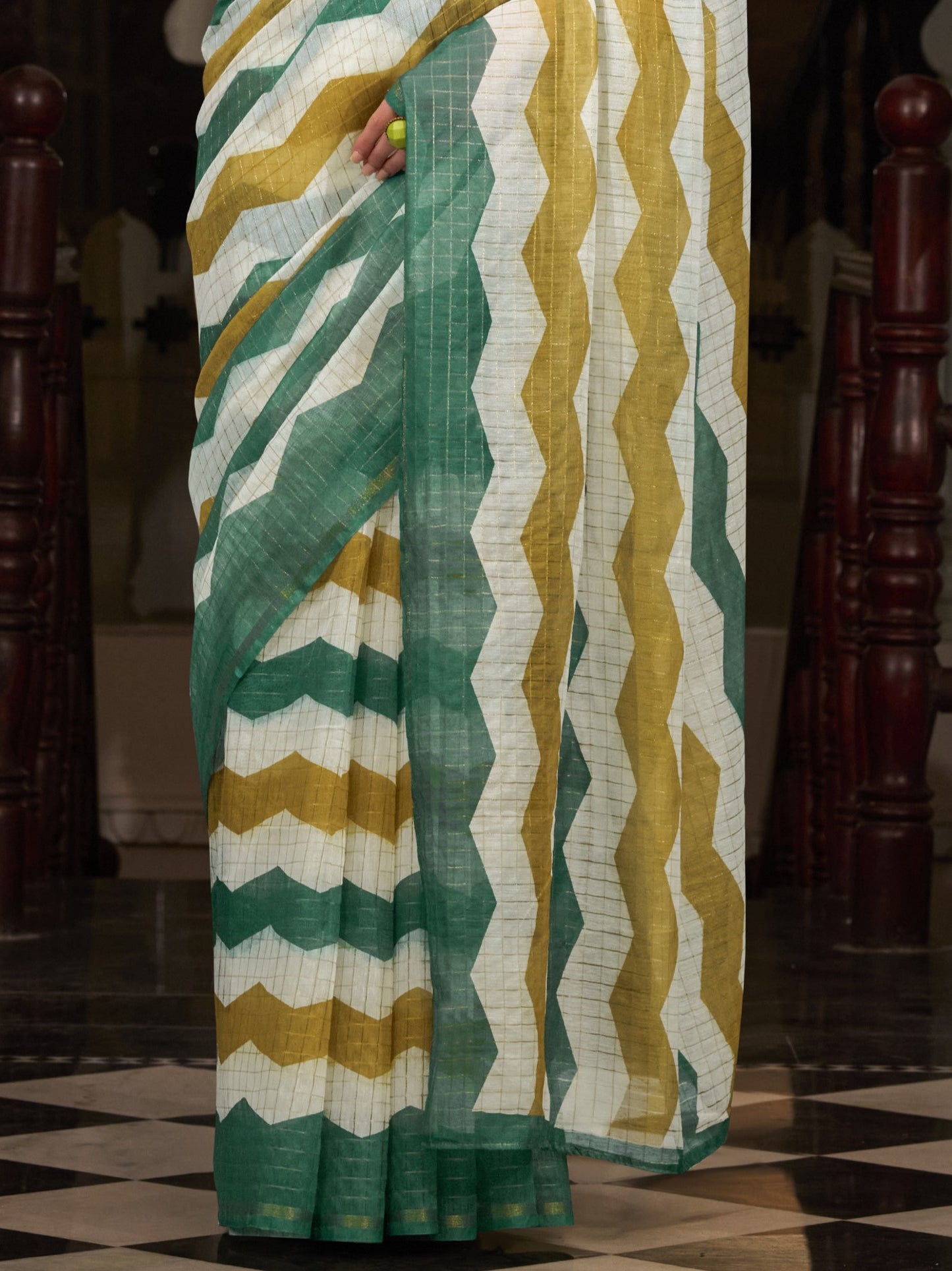 Green & White Cotton Silk Saree