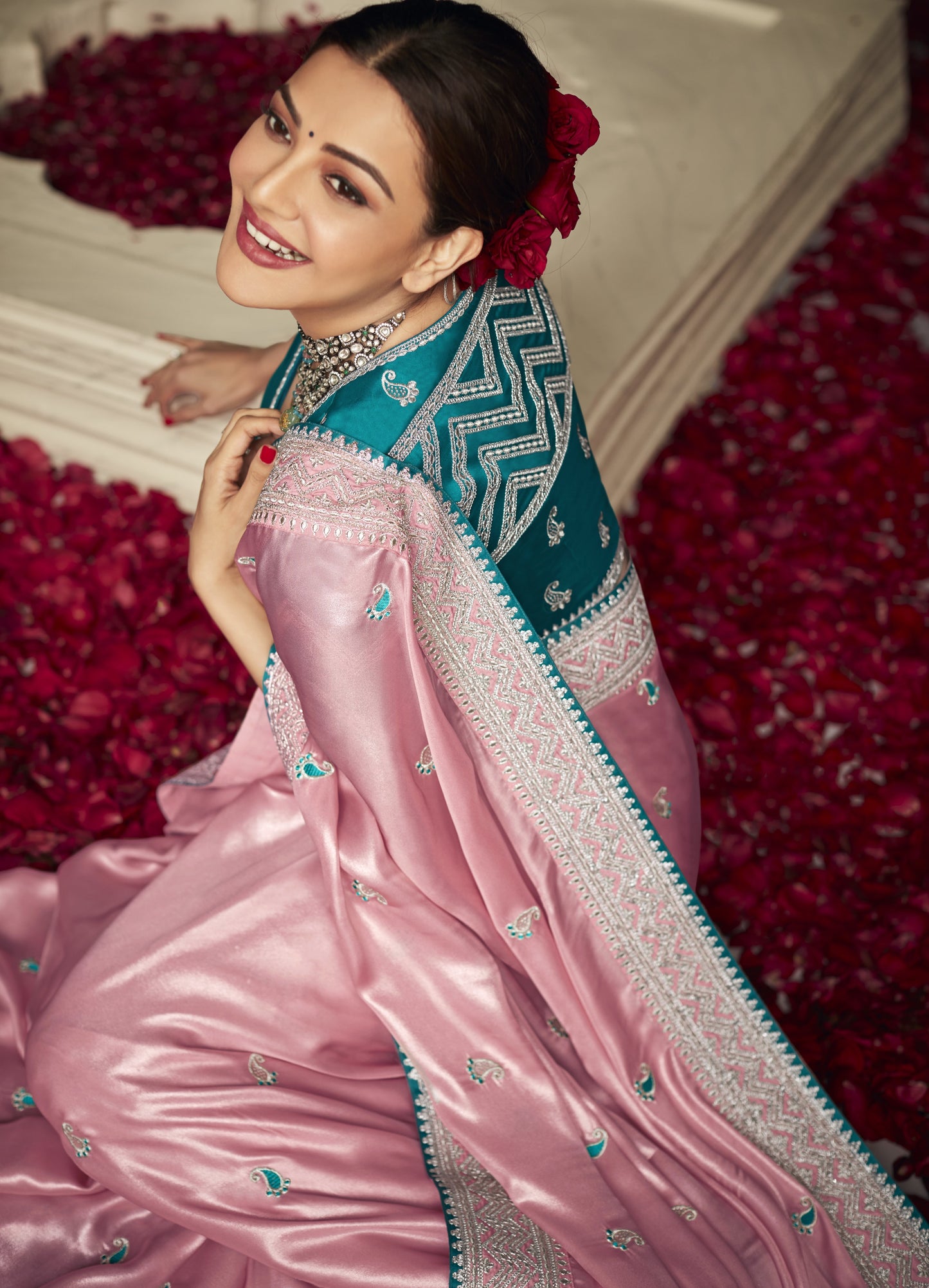 Melon Pink Dola Silk Saree