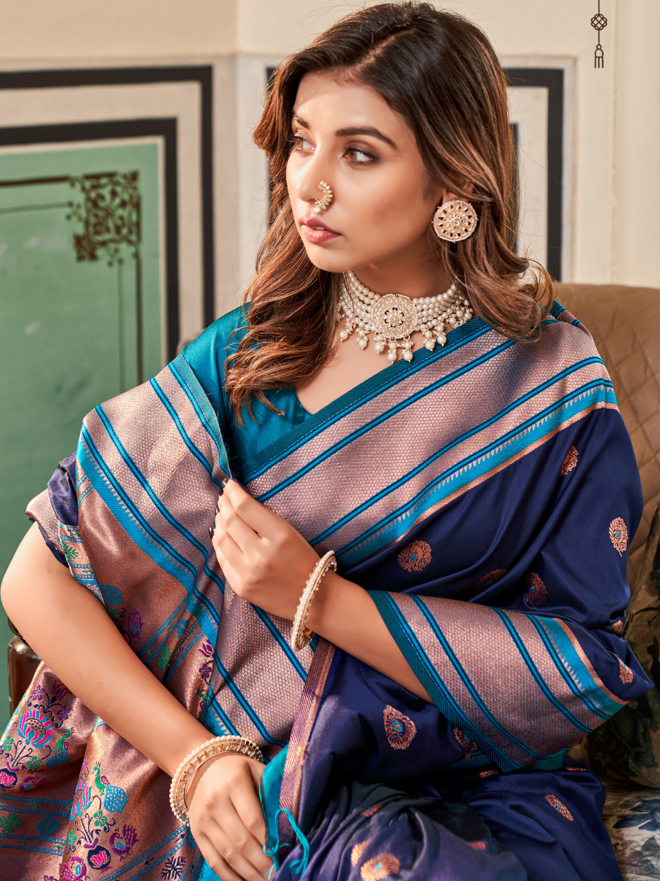 Midnight Blue Woven Soft Silk Paithani Saree