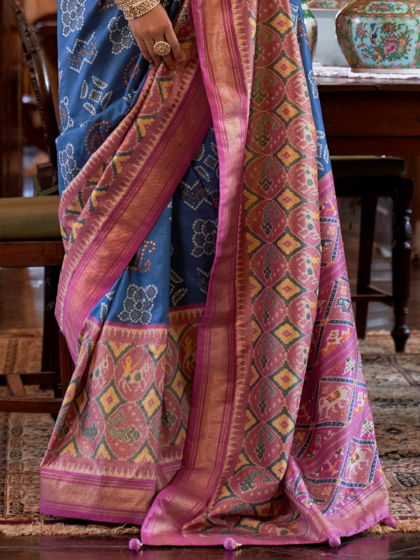 Admiral Blue Woven Patola Tussar Silk Saree