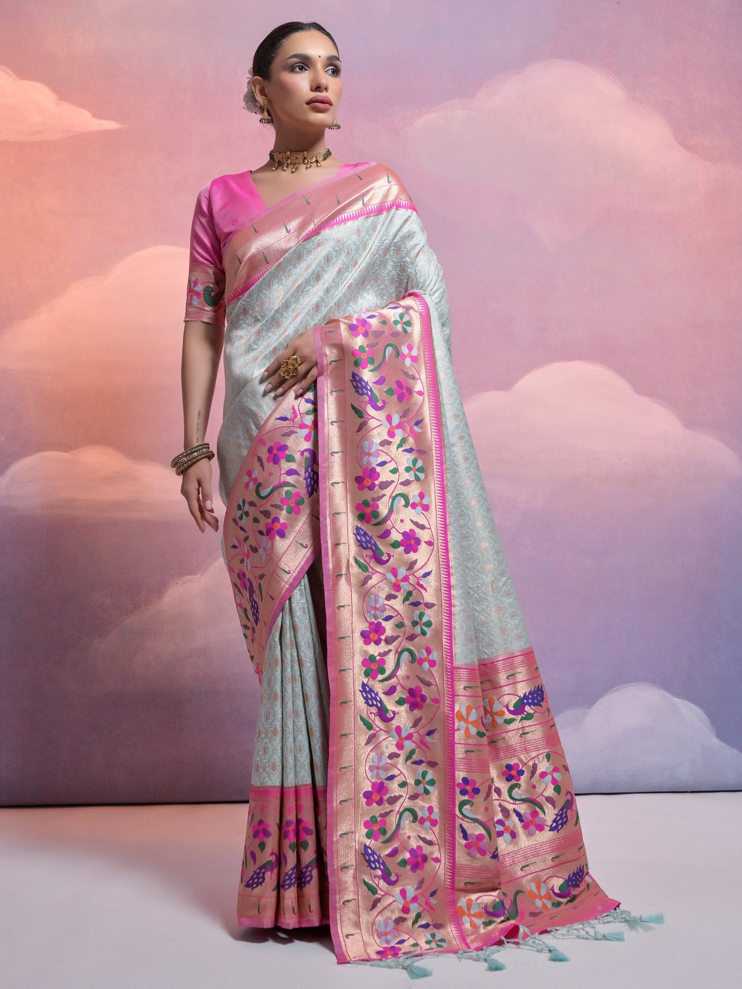 Sea Blue Woven Paithani Silk Saree