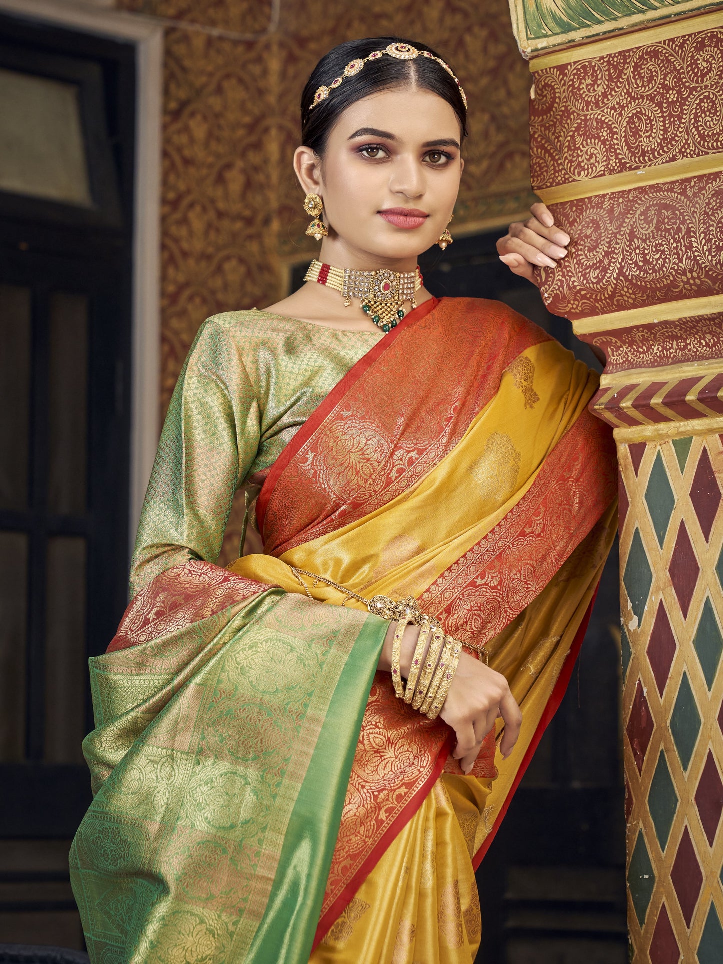 Amber Yellow Tissue Silk Saree